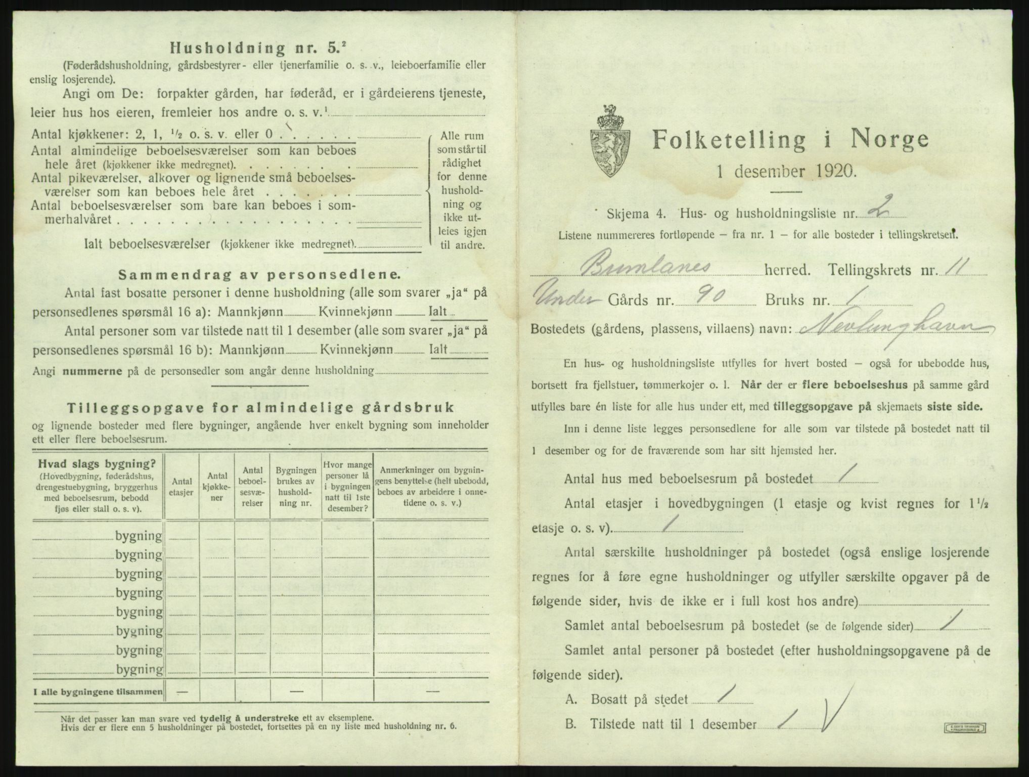 SAKO, 1920 census for Brunlanes, 1920, p. 1483