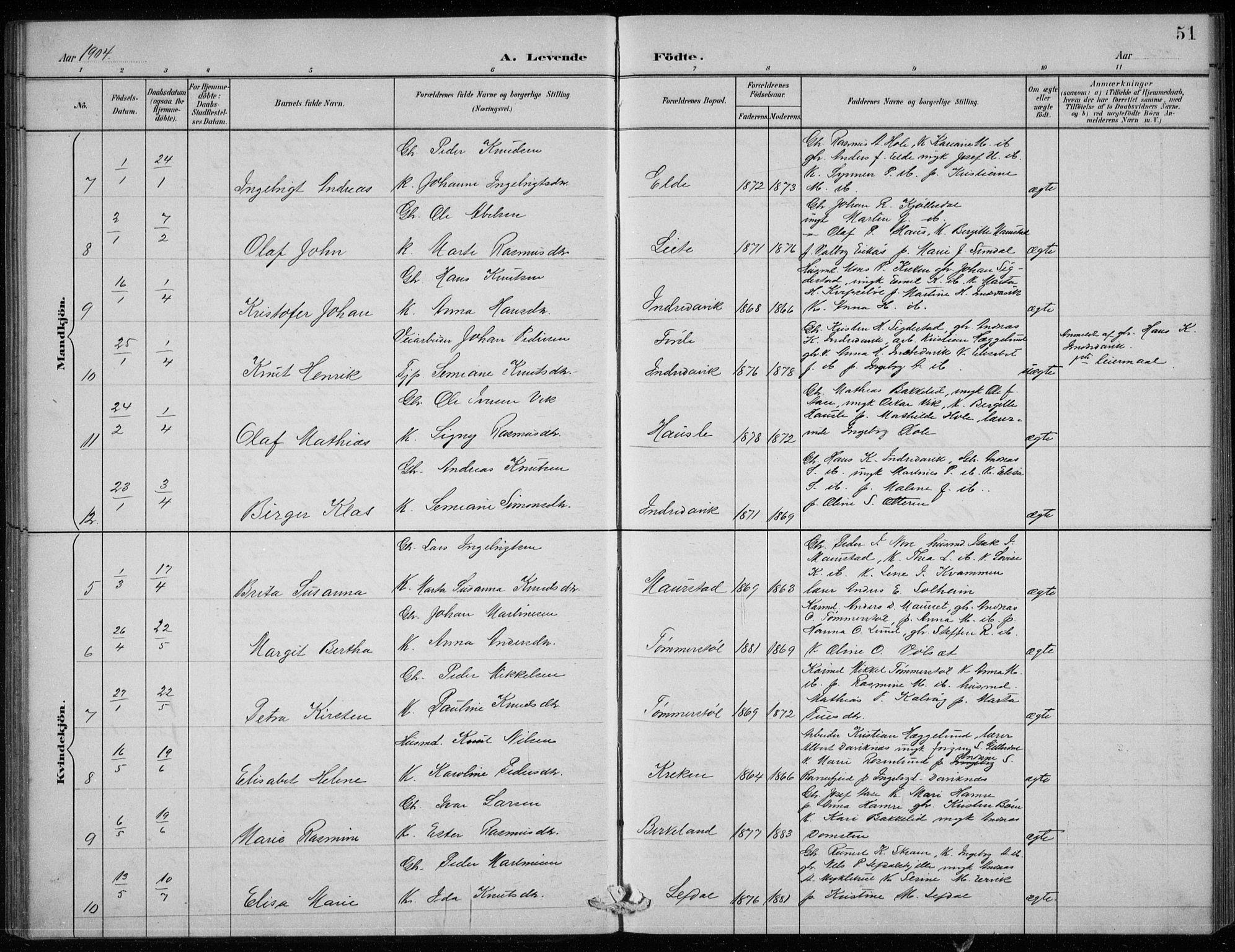 Davik sokneprestembete, AV/SAB-A-79701/H/Hab/Haba/L0002: Parish register (copy) no. A 2, 1890-1911, p. 51