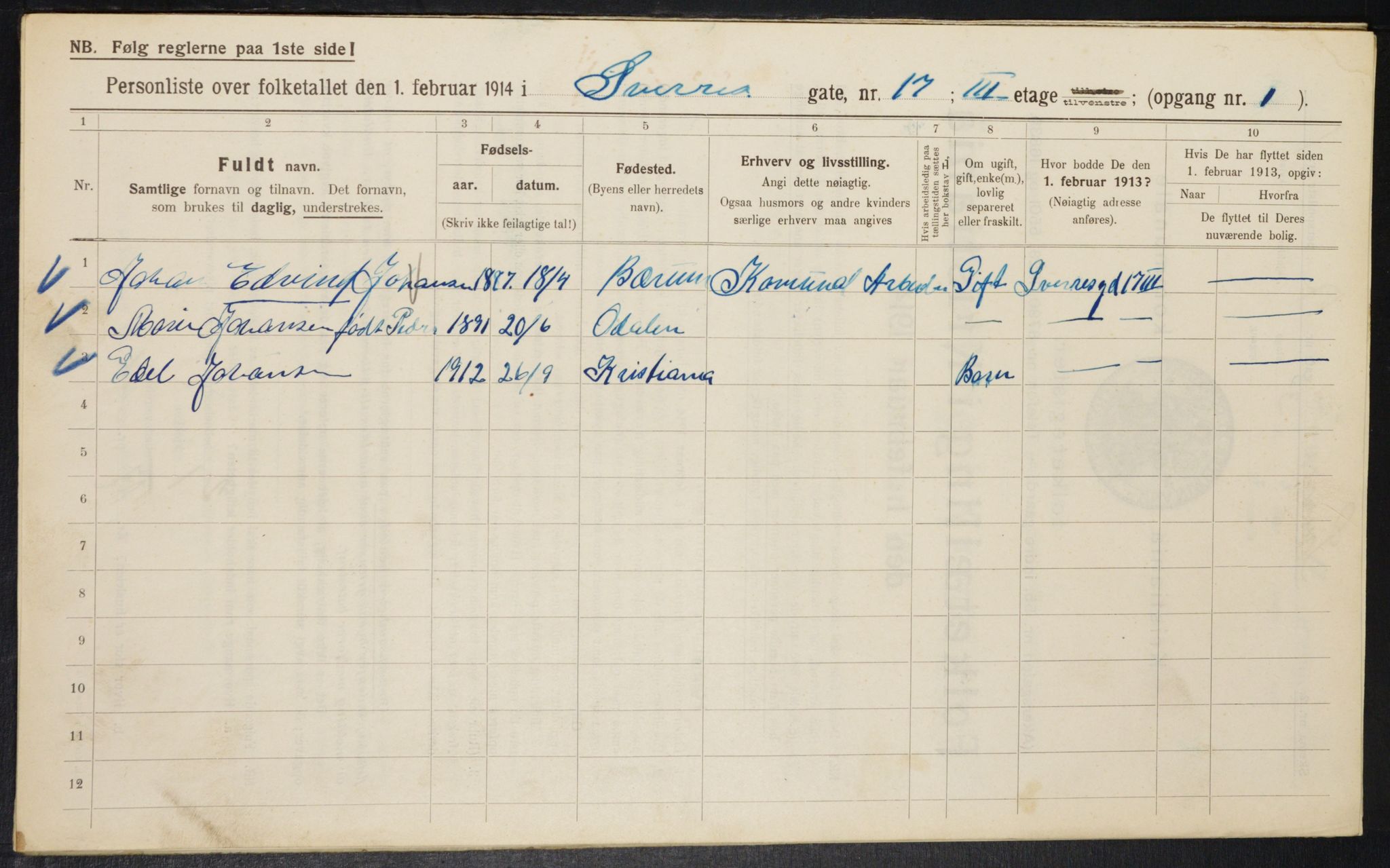 OBA, Municipal Census 1914 for Kristiania, 1914, p. 106645