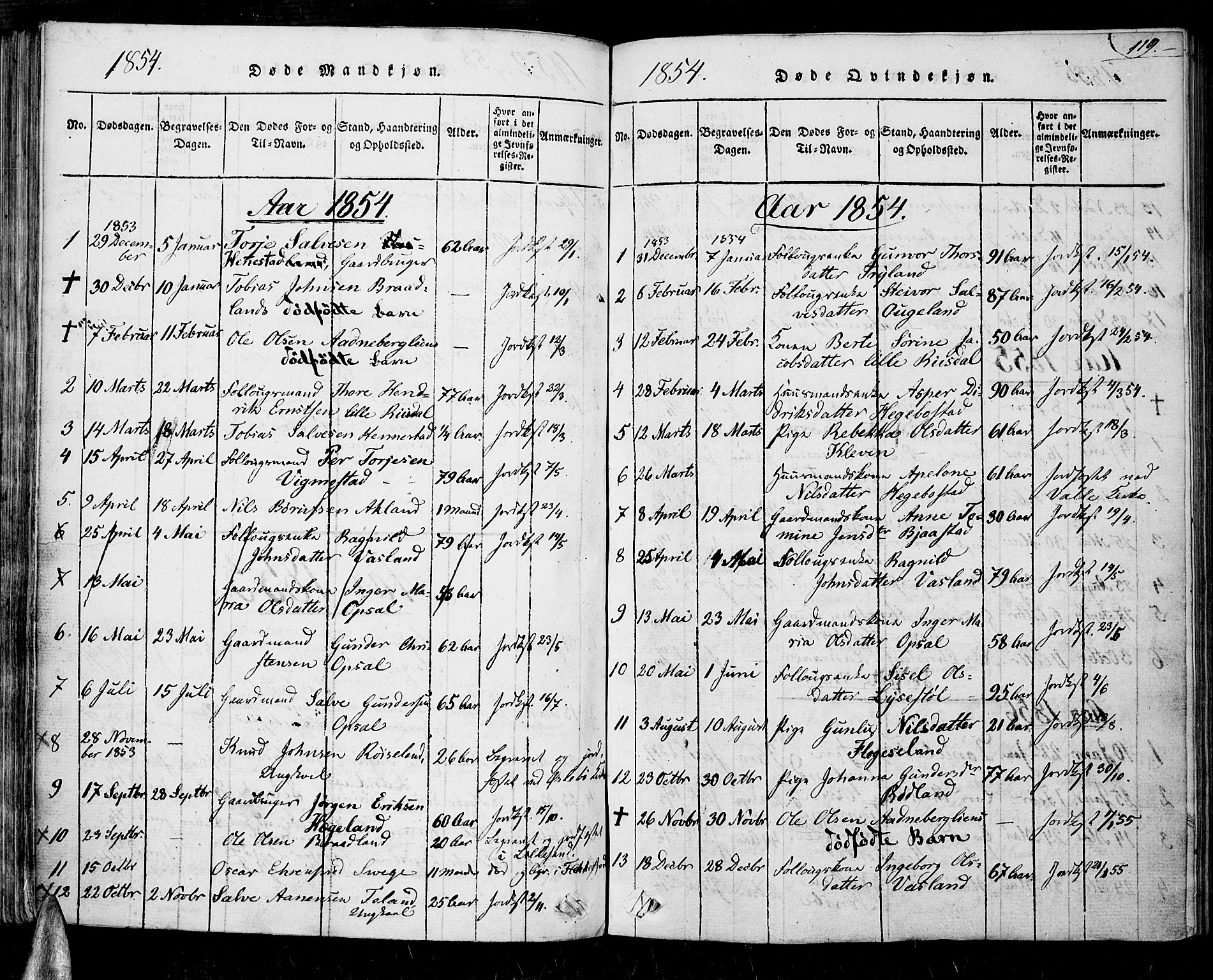 Nord-Audnedal sokneprestkontor, SAK/1111-0032/F/Fa/Fab/L0001: Parish register (official) no. A 1, 1816-1858, p. 119