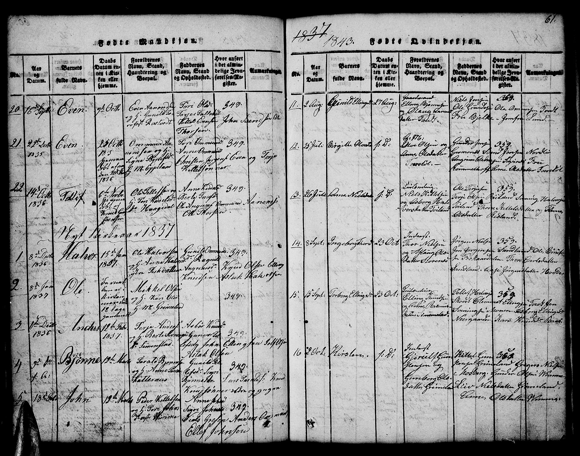 Åmli sokneprestkontor, AV/SAK-1111-0050/F/Fb/Fbc/L0001: Parish register (copy) no. B 1, 1816-1867, p. 61