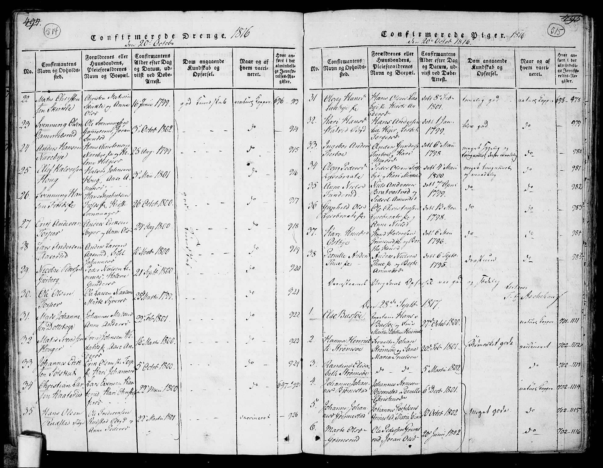 Rakkestad prestekontor Kirkebøker, SAO/A-2008/F/Fa/L0006: Parish register (official) no. I 6, 1814-1824, p. 514-515