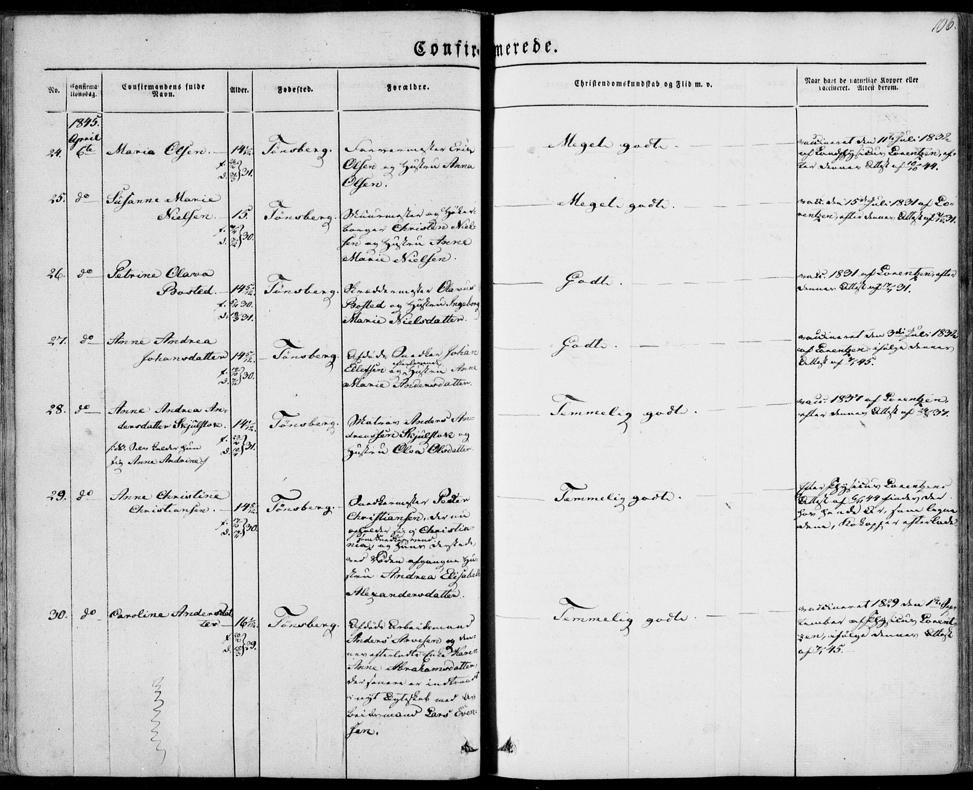 Tønsberg kirkebøker, AV/SAKO-A-330/F/Fa/L0007: Parish register (official) no. I 7, 1845-1854, p. 106