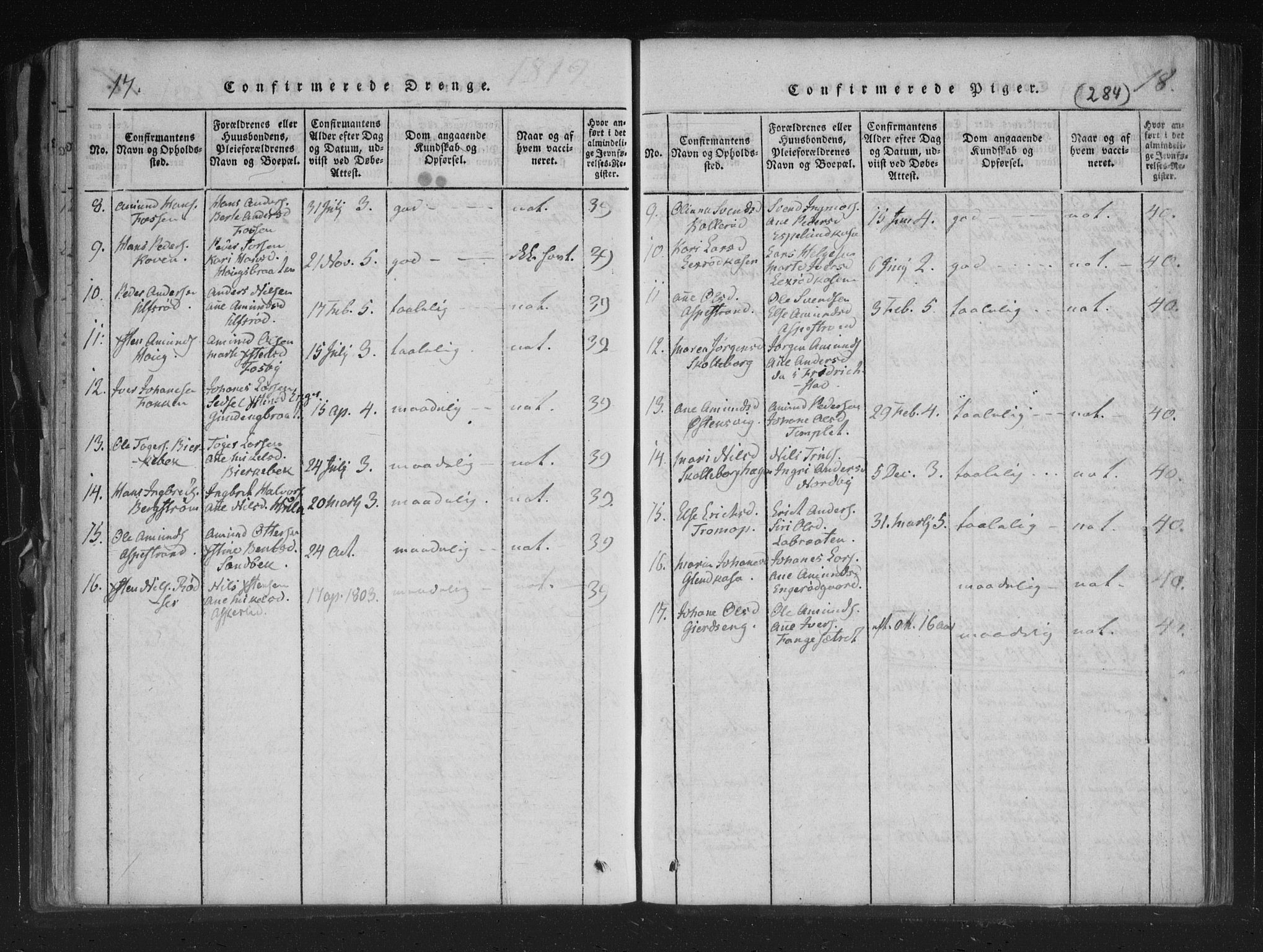 Aremark prestekontor Kirkebøker, AV/SAO-A-10899/F/Fc/L0001: Parish register (official) no. III 1, 1814-1834, p. 17-18