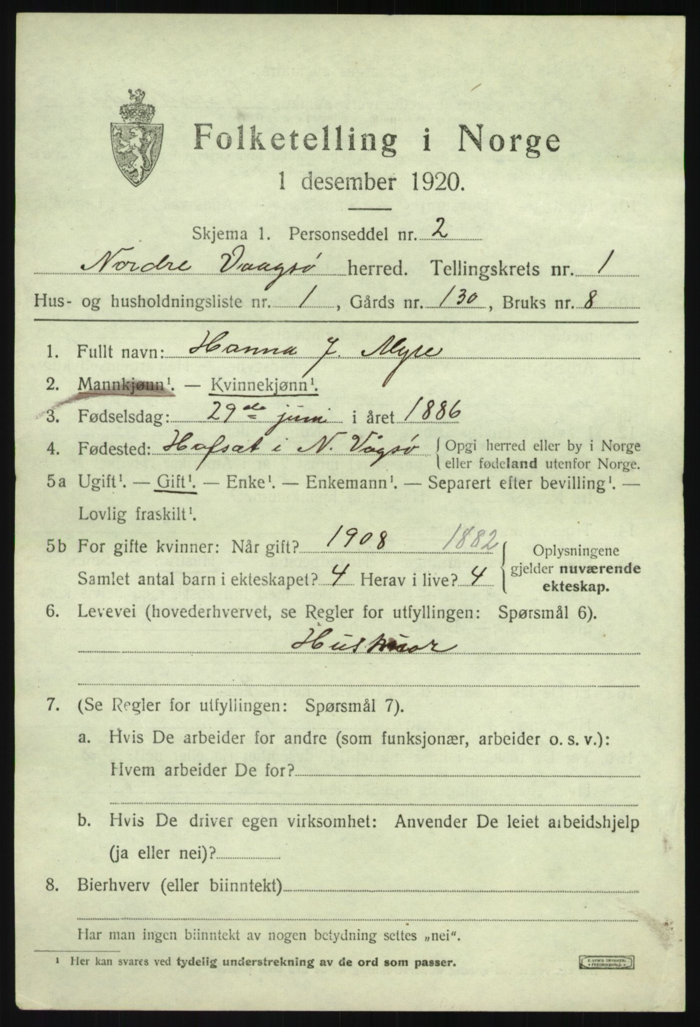 SAB, 1920 census for Nord-Vågsøy, 1920, p. 380