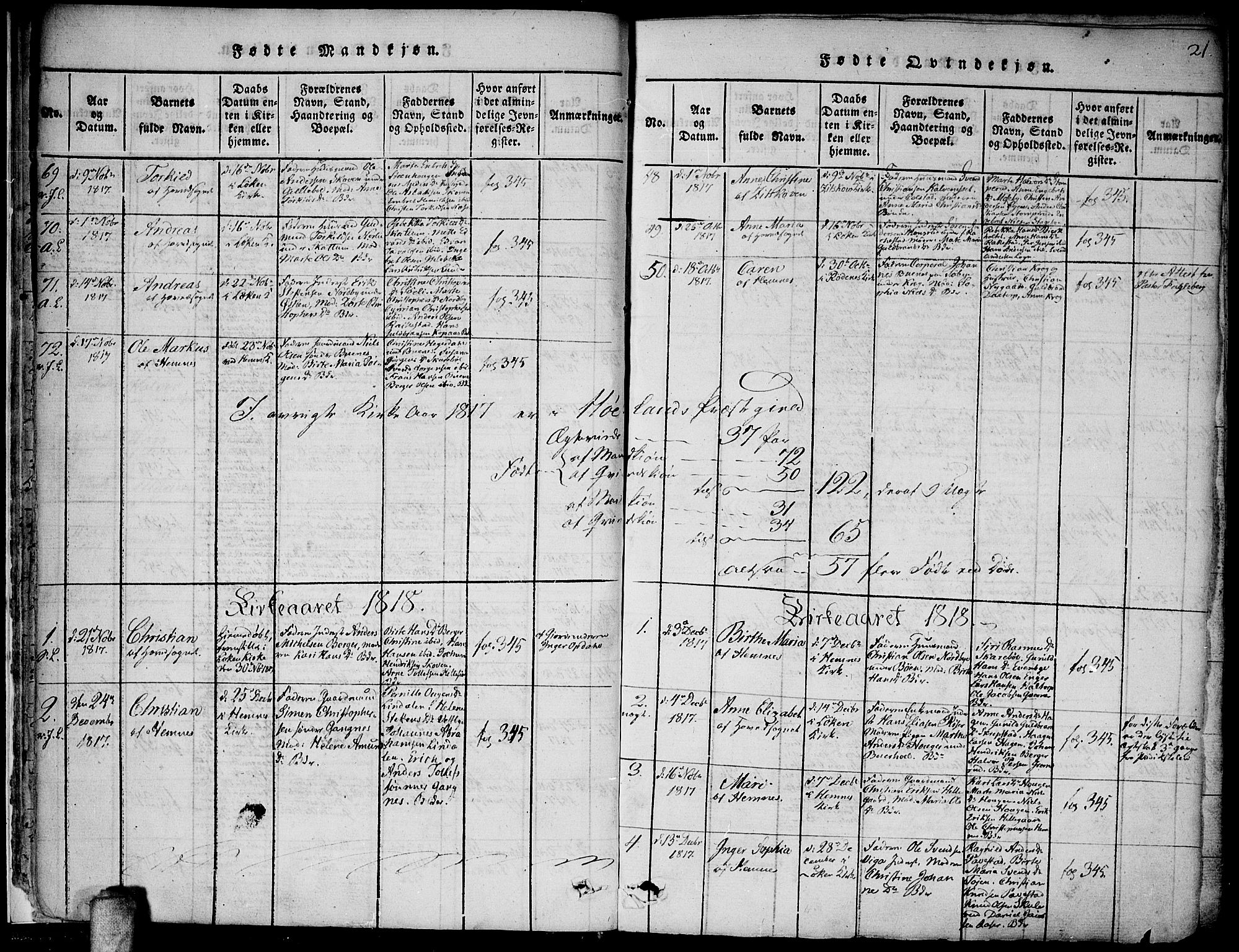 Høland prestekontor Kirkebøker, AV/SAO-A-10346a/F/Fa/L0007: Parish register (official) no. I 7, 1814-1827, p. 21