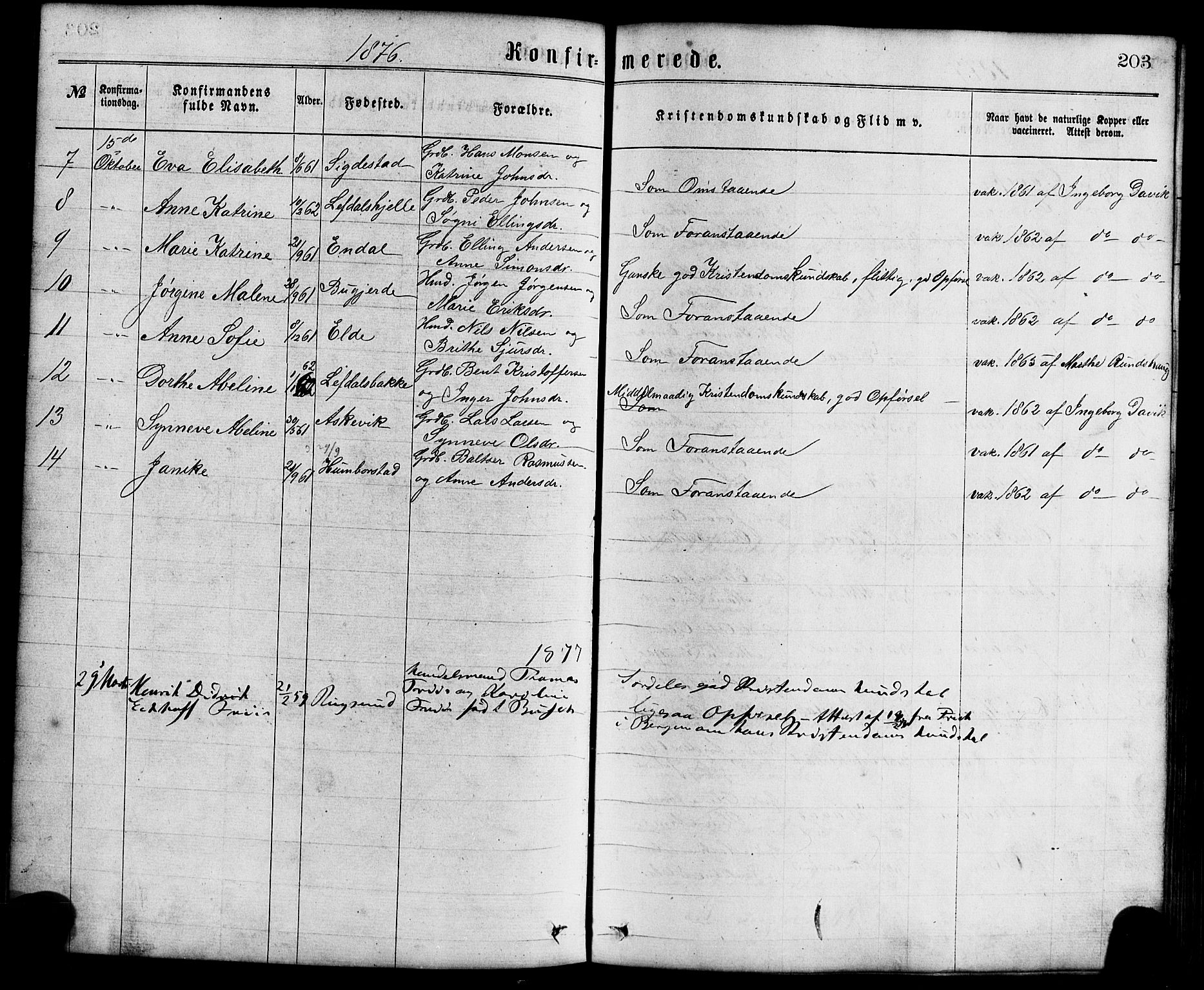 Davik sokneprestembete, AV/SAB-A-79701/H/Haa/Haaa/L0006: Parish register (official) no. A 6, 1867-1881, p. 203