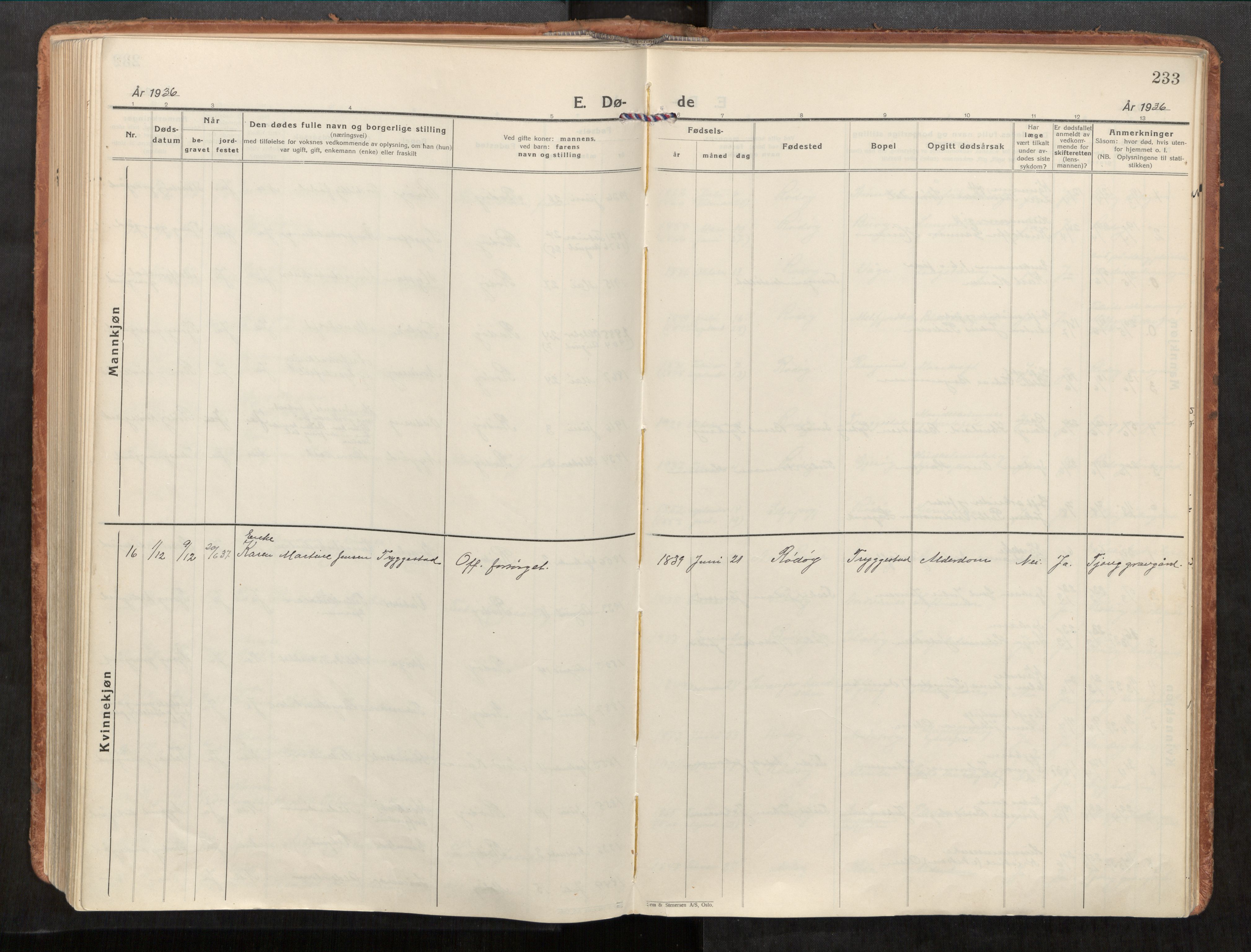 Rødøy sokneprestkontor, AV/SAT-A-4397/2/H/Ha/Haa/L0001: Parish register (official) no. 1, 1926-1941, p. 233