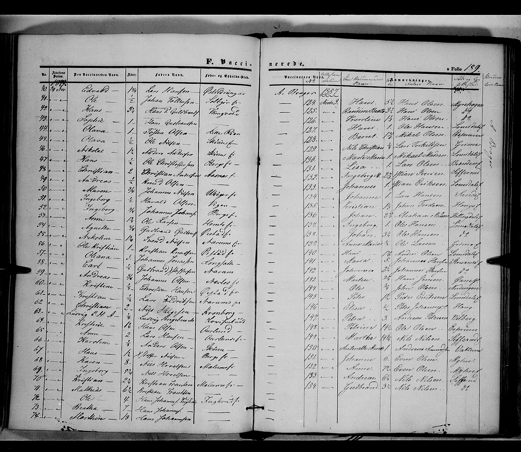 Land prestekontor, SAH/PREST-120/H/Ha/Haa/L0009: Parish register (official) no. 9, 1847-1859, p. 189
