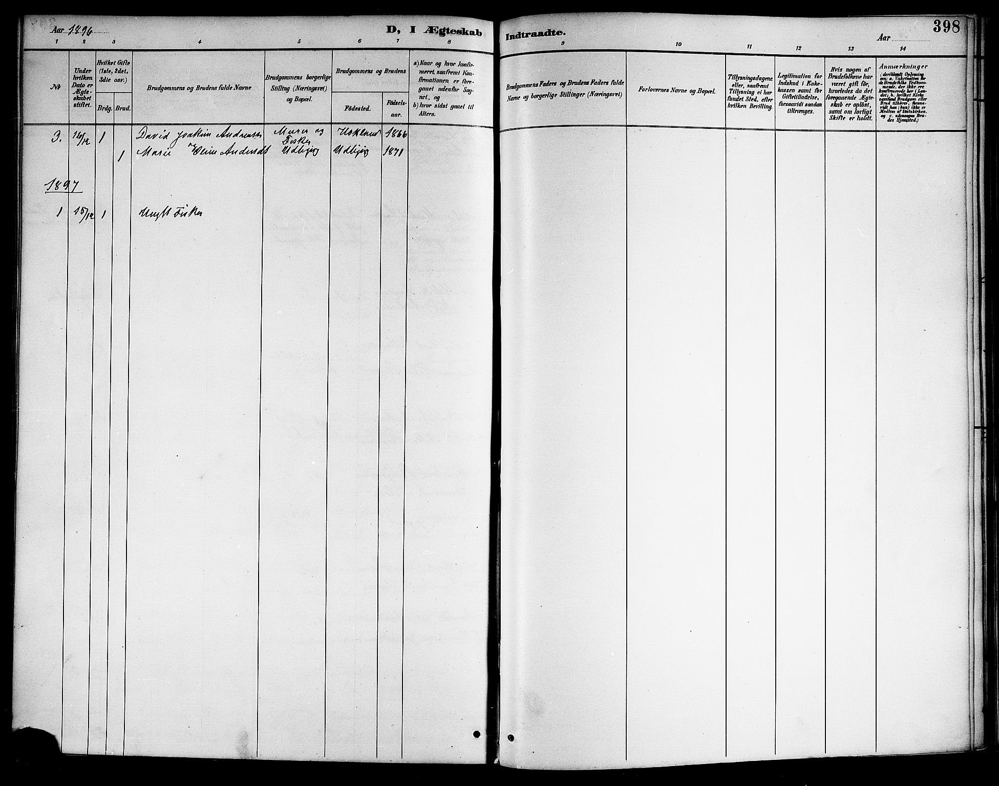 Ministerialprotokoller, klokkerbøker og fødselsregistre - Nordland, AV/SAT-A-1459/888/L1268: Parish register (copy) no. 888C06, 1891-1908, p. 398