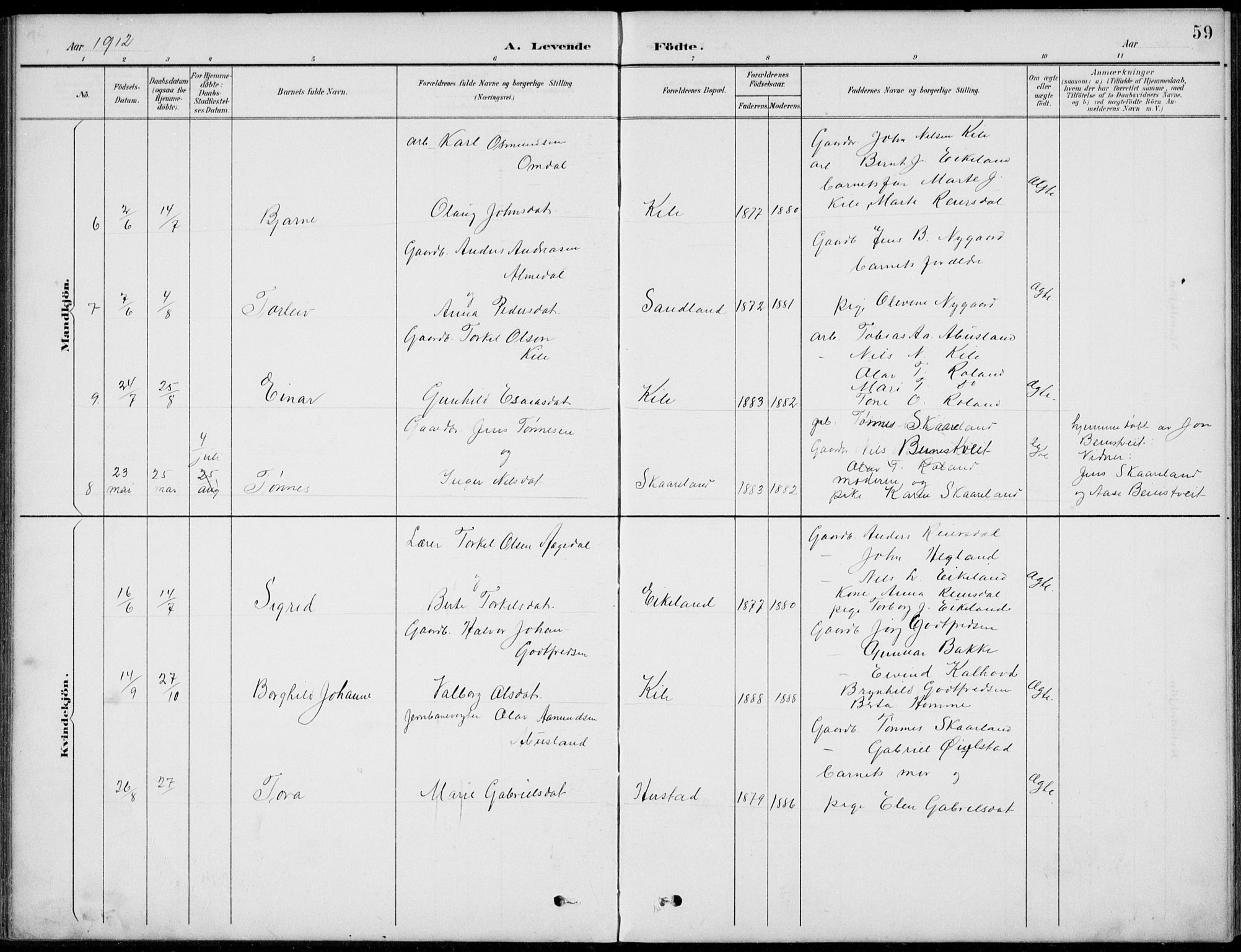 Vennesla sokneprestkontor, AV/SAK-1111-0045/Fb/Fba/L0003: Parish register (copy) no. B 3, 1890-1919, p. 59