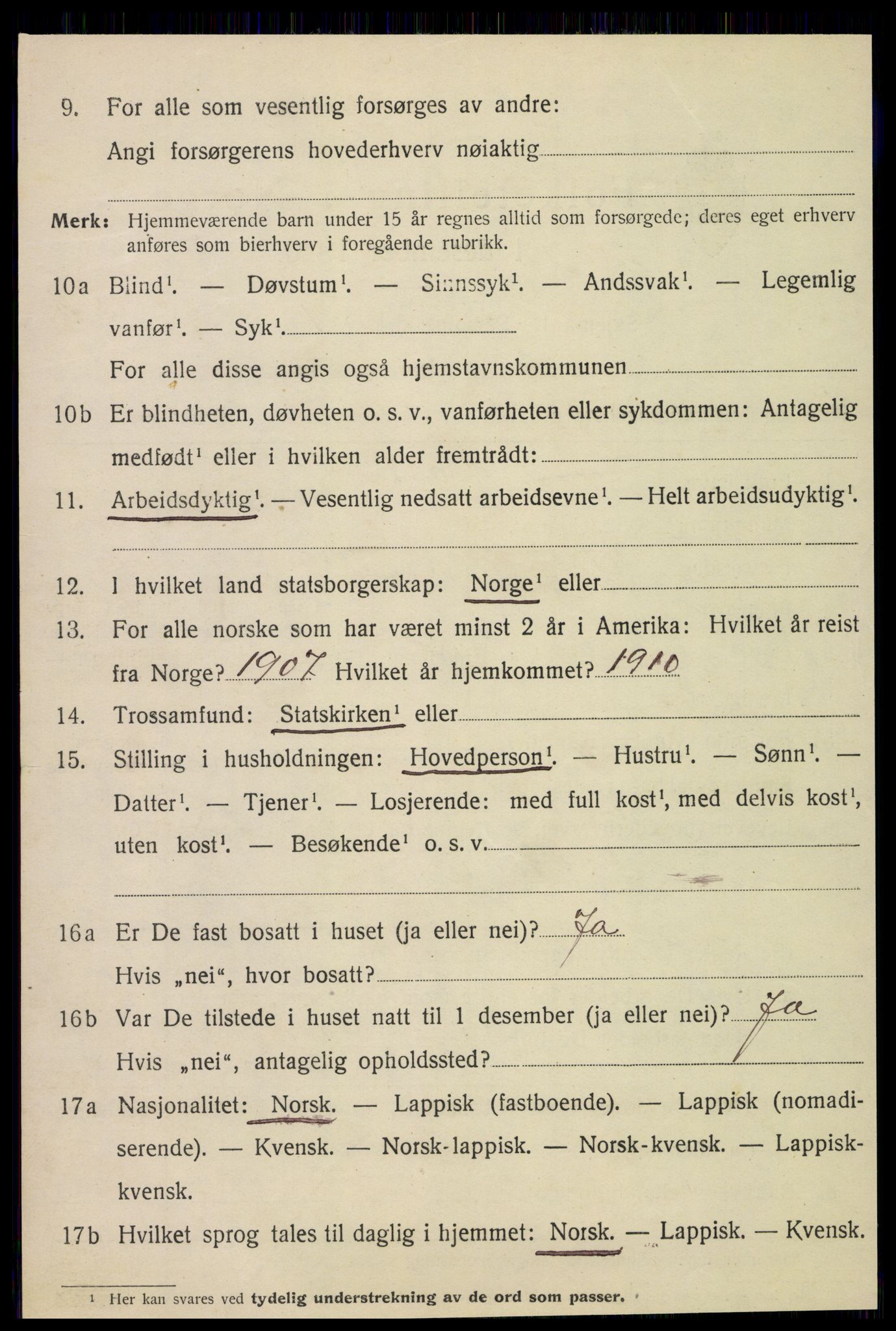 SAT, 1920 census for Lurøy, 1920, p. 3856