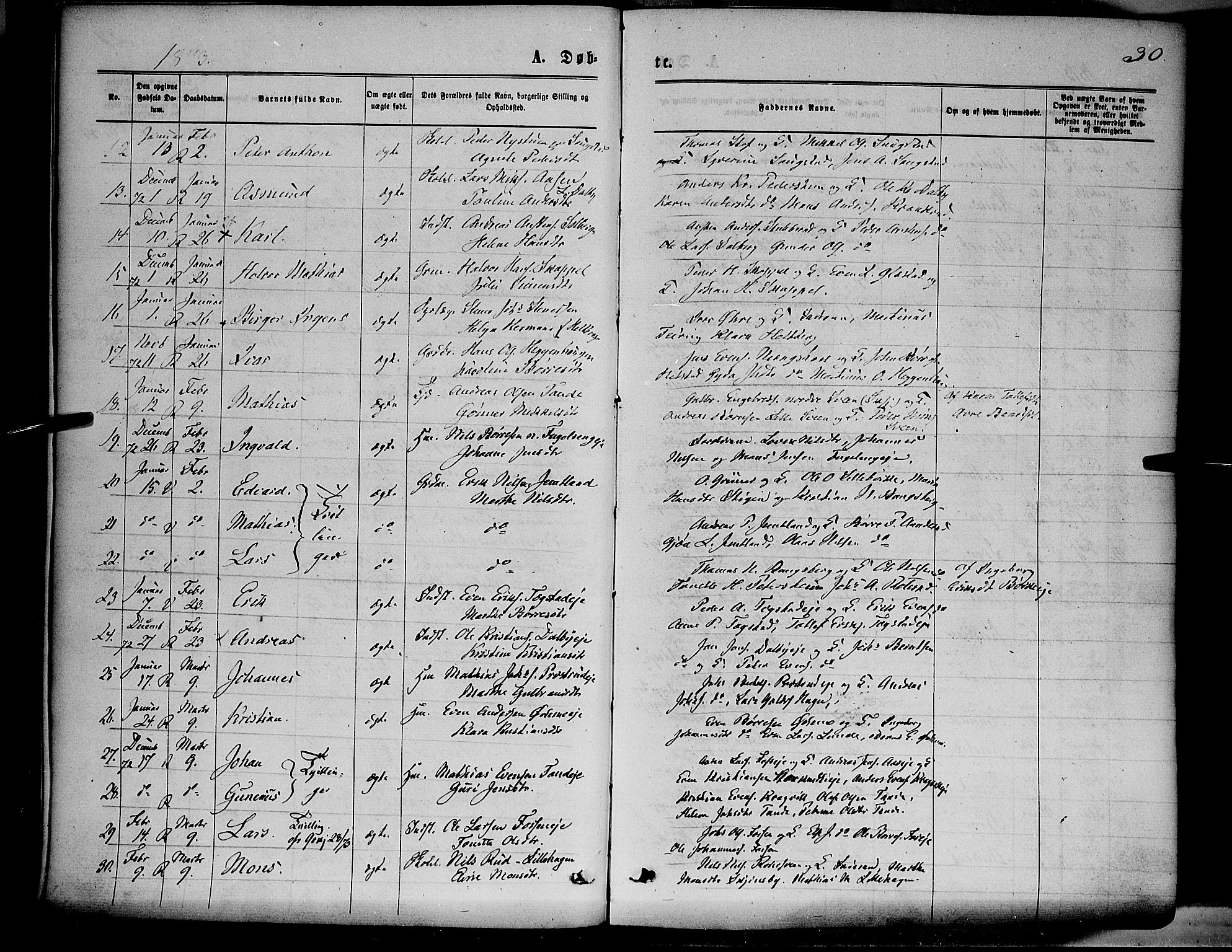 Ringsaker prestekontor, AV/SAH-PREST-014/K/Ka/L0011: Parish register (official) no. 11, 1870-1878, p. 30