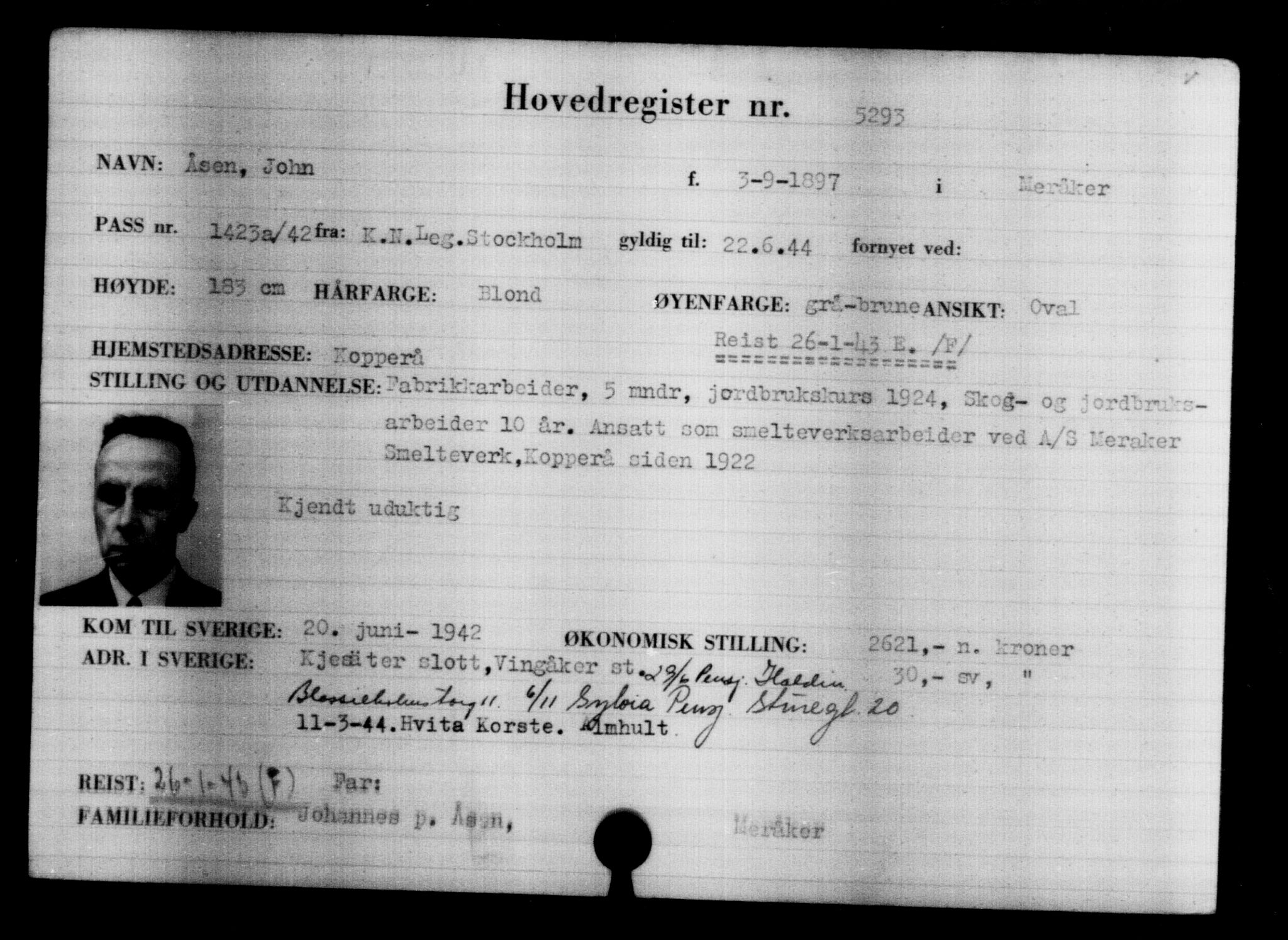 Utenriksstasjonene, Legasjonen i Stockholm, Flyktningkontoret, AV/RA-S-6753/V/Va/L0004: Kjesäterkartoteket, flyktninger med registreringsnr. 3496-6610, 1940-1945, p. 2070