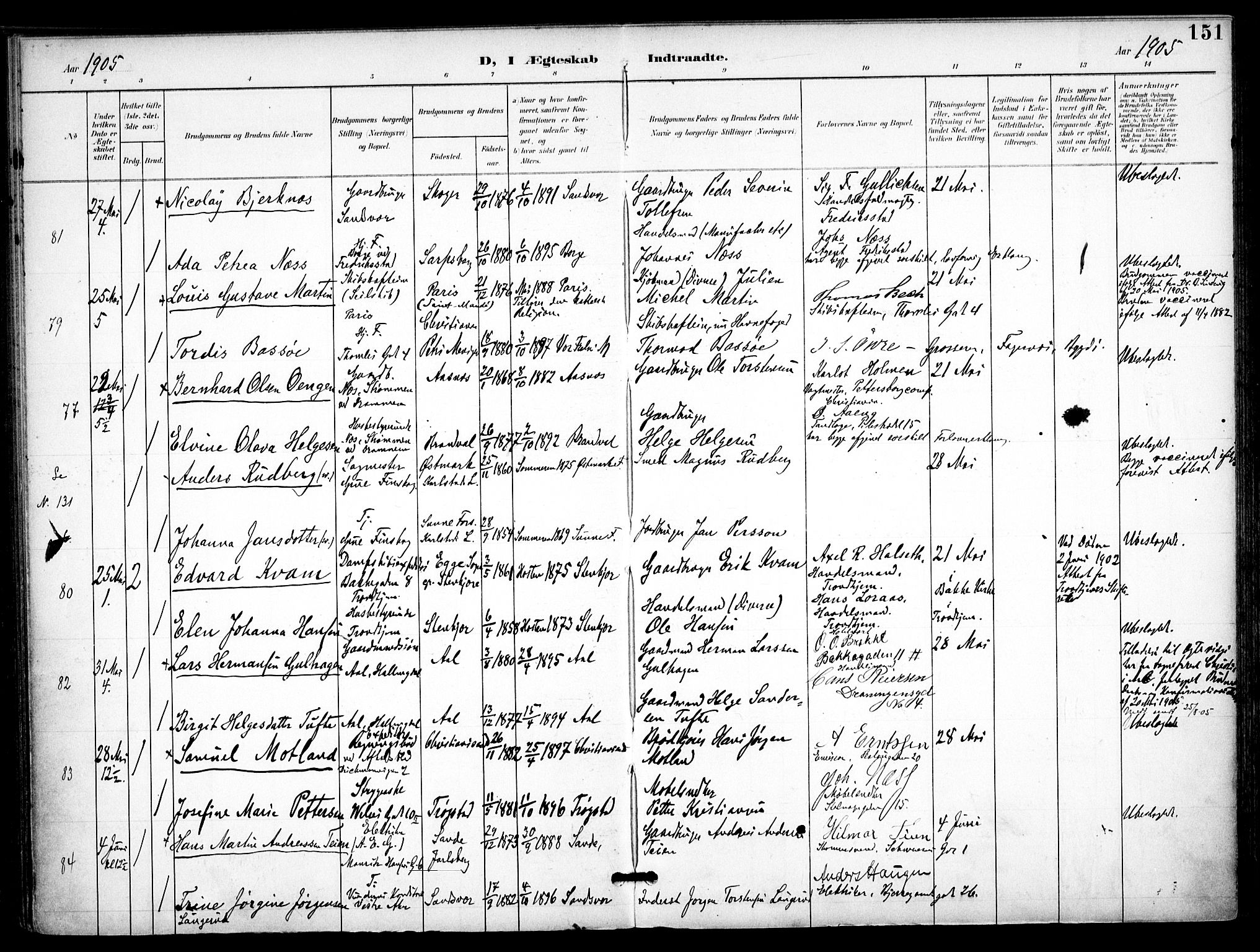 Trefoldighet prestekontor Kirkebøker, AV/SAO-A-10882/F/Fc/L0005: Parish register (official) no. III 5, 1900-1908, p. 151
