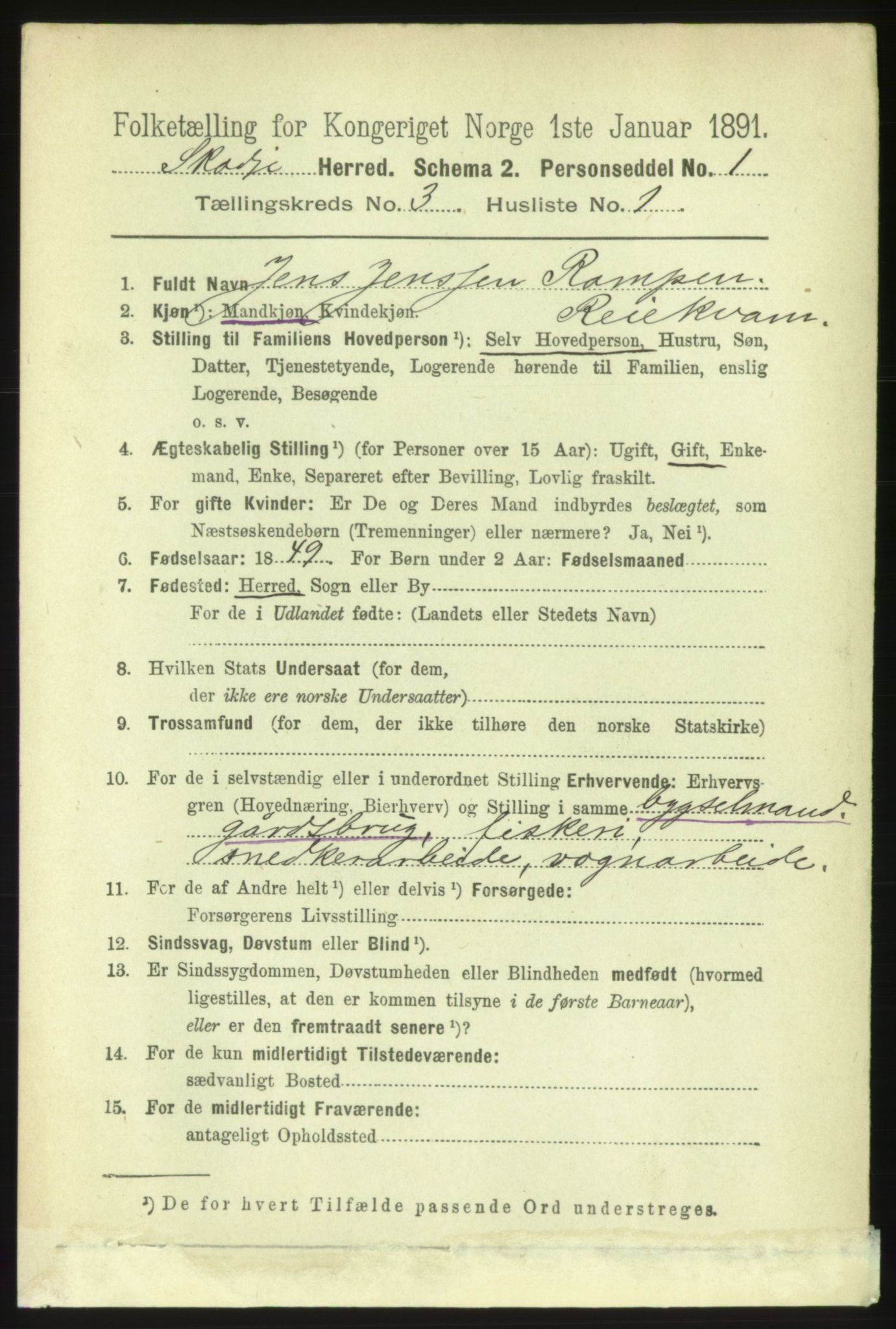 RA, 1891 census for 1529 Skodje, 1891, p. 453