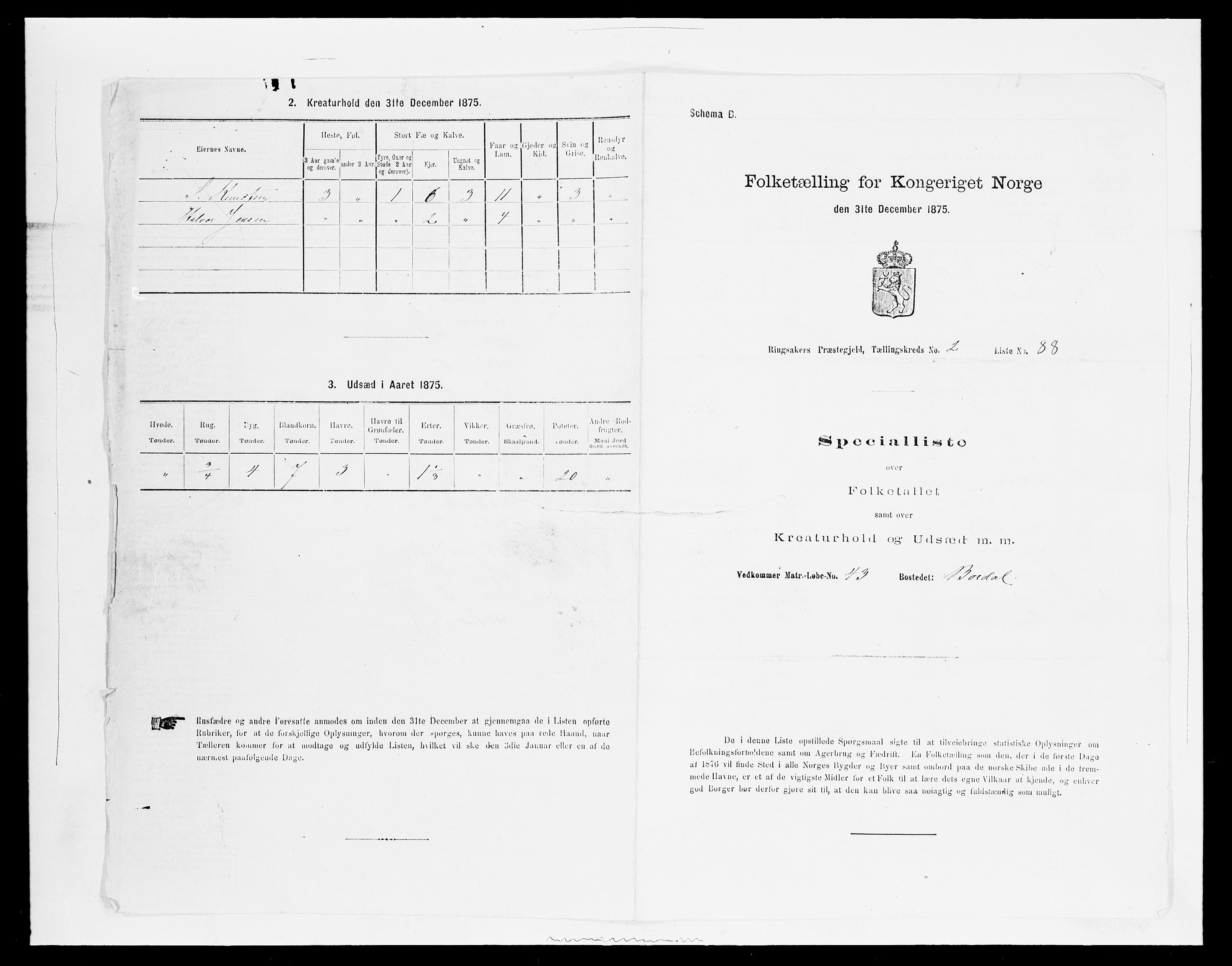 SAH, 1875 census for 0412P Ringsaker, 1875, p. 612