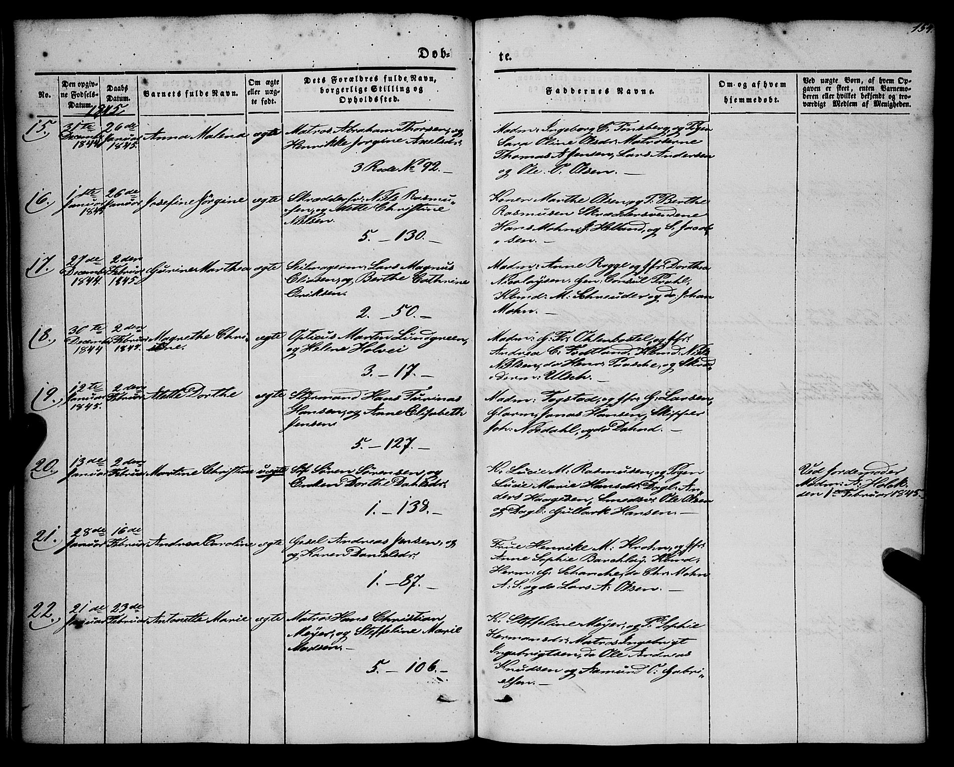 Nykirken Sokneprestembete, AV/SAB-A-77101/H/Haa/L0014: Parish register (official) no. B 1, 1844-1858, p. 154