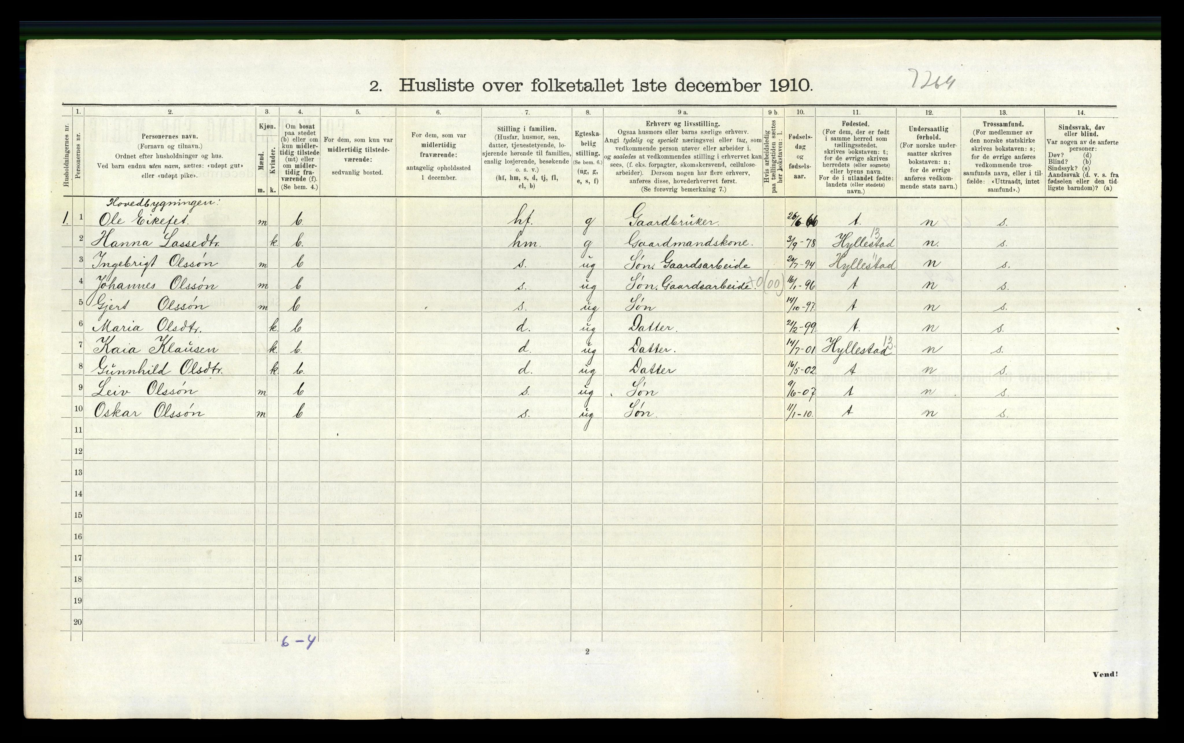 RA, 1910 census for Bruvik, 1910, p. 847