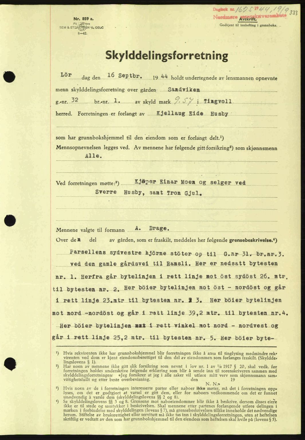 Nordmøre sorenskriveri, AV/SAT-A-4132/1/2/2Ca: Mortgage book no. A98, 1944-1944, Diary no: : 1625/1944