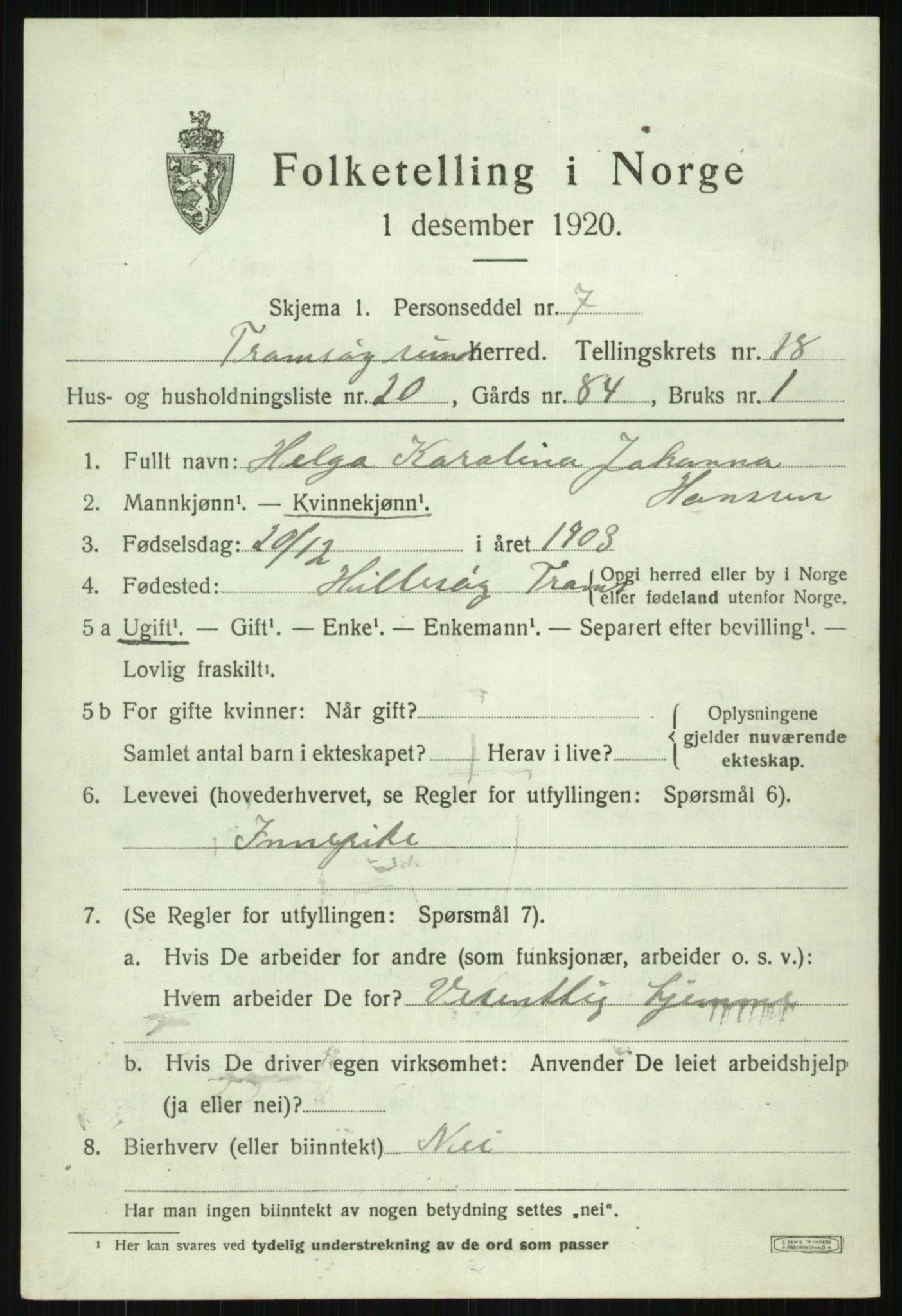 SATØ, 1920 census for Tromsøysund, 1920, p. 10194