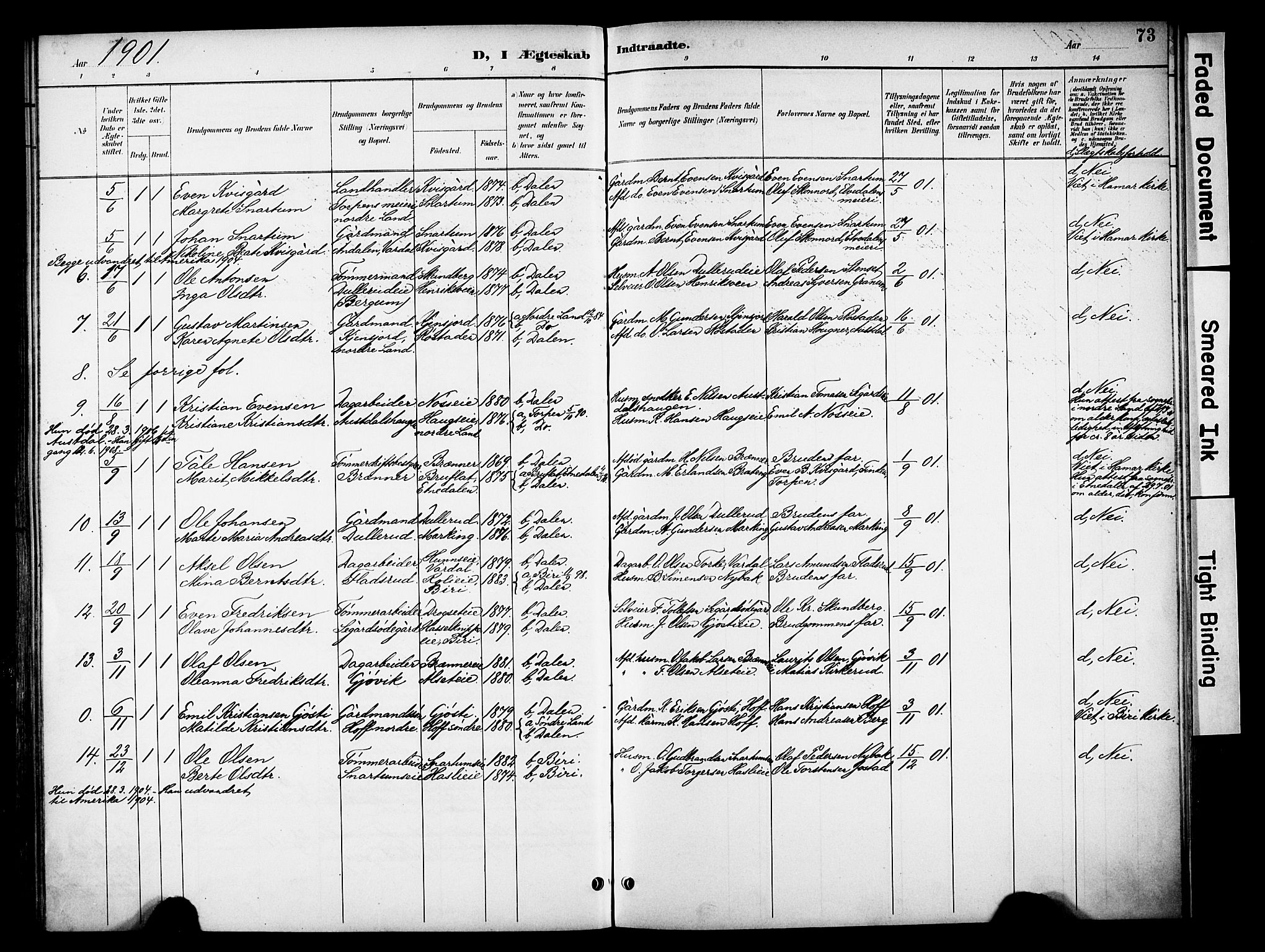 Biri prestekontor, SAH/PREST-096/H/Ha/Haa/L0008: Parish register (official) no. 8, 1894-1901, p. 73