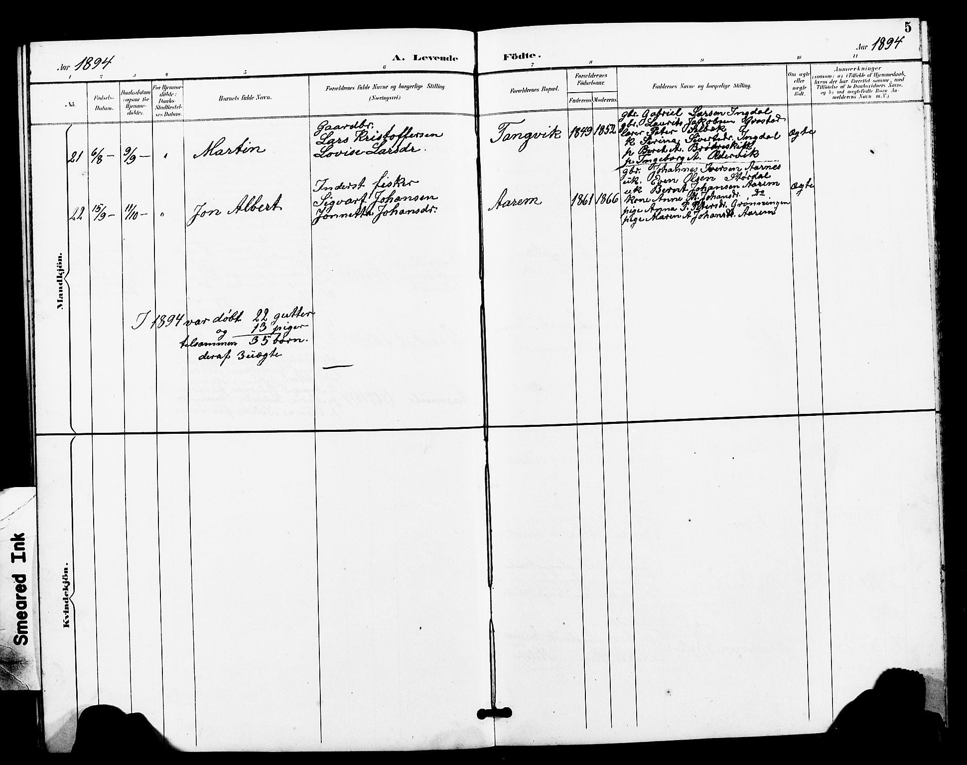 Ministerialprotokoller, klokkerbøker og fødselsregistre - Sør-Trøndelag, SAT/A-1456/663/L0762: Parish register (copy) no. 663C02, 1894-1899, p. 5
