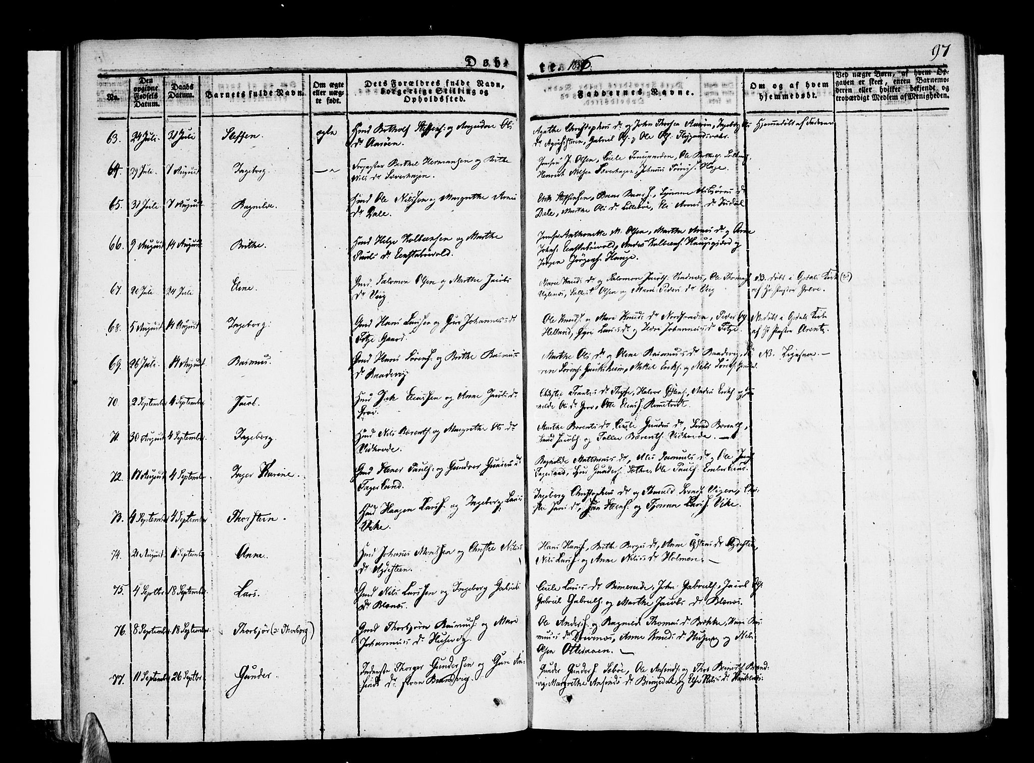 Stord sokneprestembete, SAB/A-78201/H/Haa: Parish register (official) no. A 6, 1826-1840, p. 97