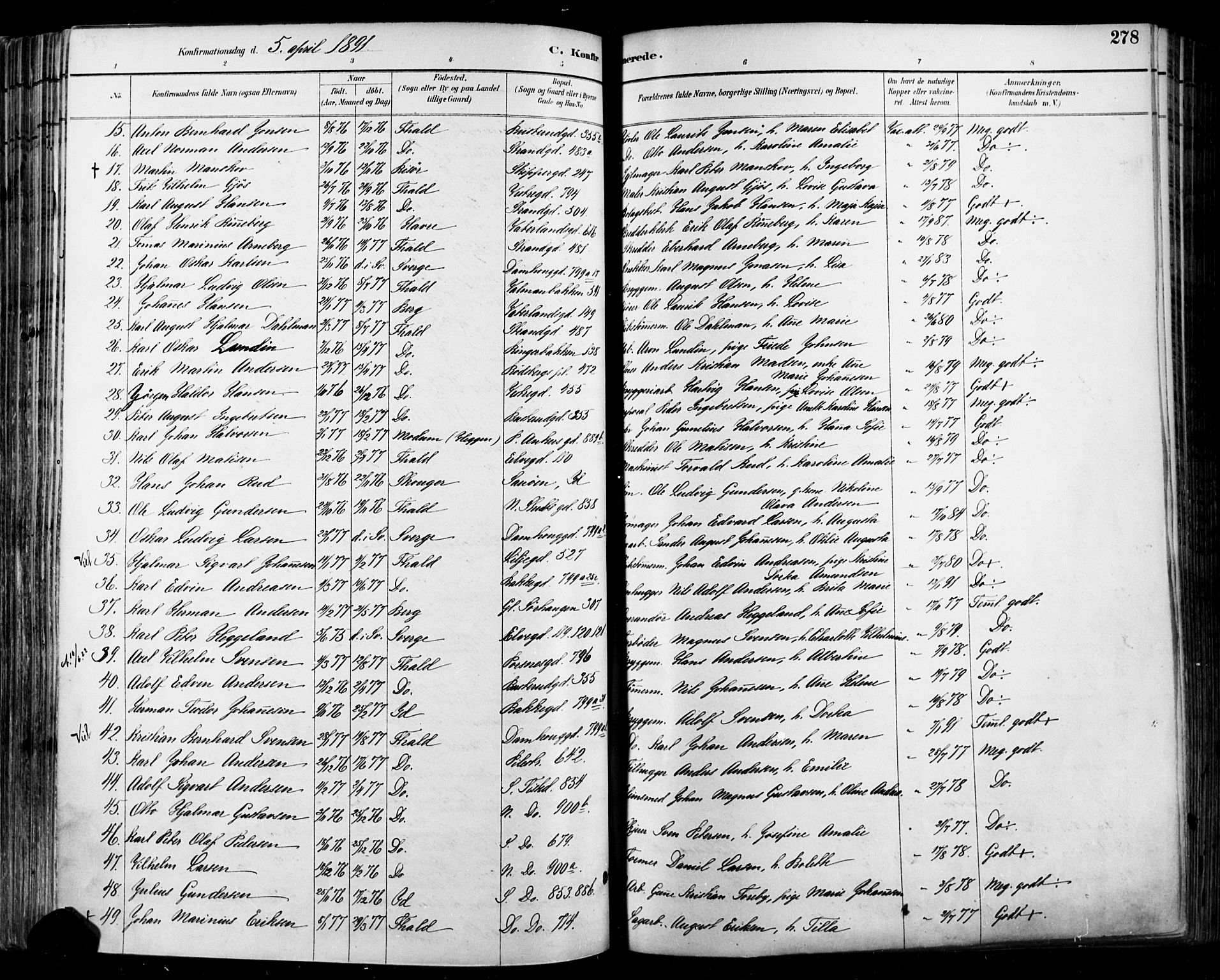Halden prestekontor Kirkebøker, SAO/A-10909/F/Fa/L0013: Parish register (official) no. I 13, 1890-1906, p. 278