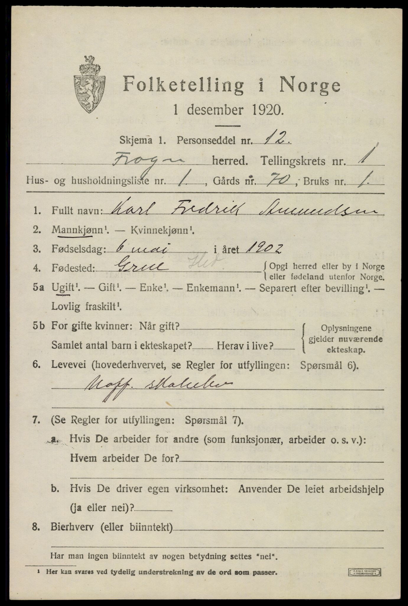 SAO, 1920 census for Frogn, 1920, p. 949