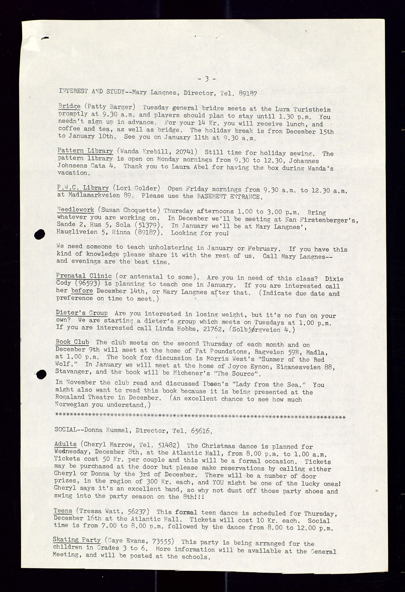 PA 1547 - Petroleum Wives Club, AV/SAST-A-101974/X/Xa/L0001: Newsletters (1971-1978)/radiointervjuer på kasett (1989-1992), 1970-1978