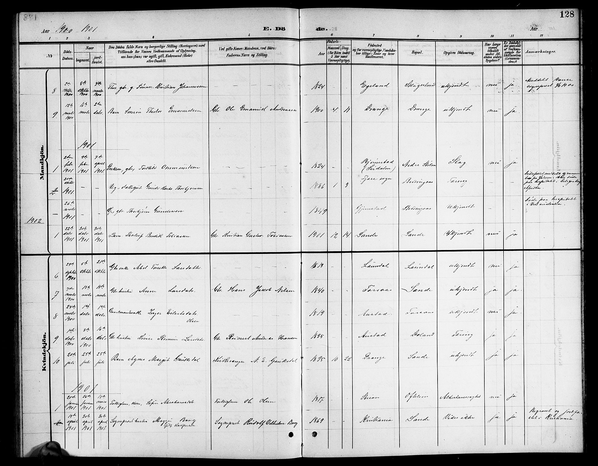 Herad sokneprestkontor, AV/SAK-1111-0018/F/Fb/Fba/L0005: Parish register (copy) no. B 5, 1899-1921, p. 128