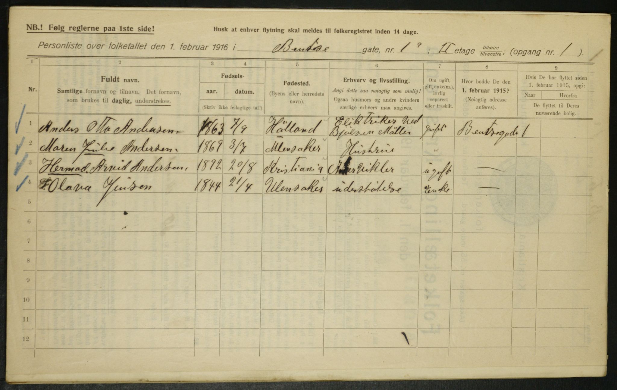 OBA, Municipal Census 1916 for Kristiania, 1916, p. 3578