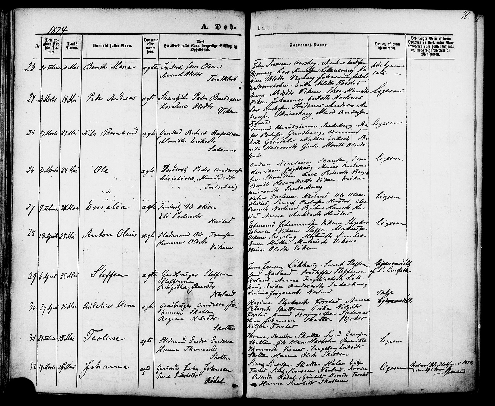 Ministerialprotokoller, klokkerbøker og fødselsregistre - Møre og Romsdal, AV/SAT-A-1454/566/L0768: Parish register (official) no. 566A07, 1869-1881, p. 30