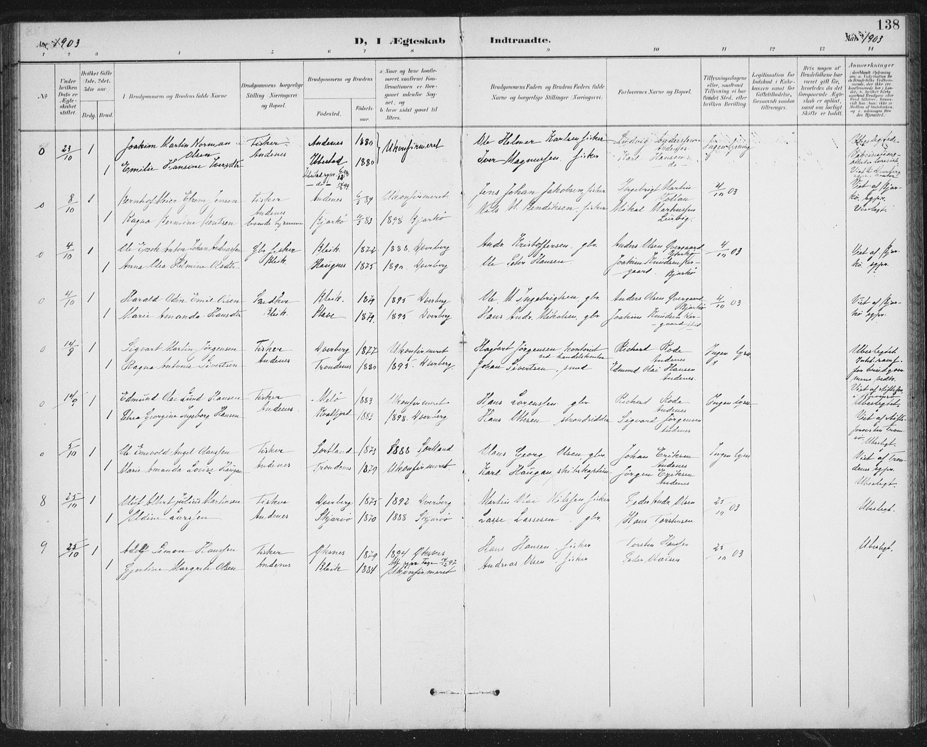 Ministerialprotokoller, klokkerbøker og fødselsregistre - Nordland, AV/SAT-A-1459/899/L1437: Parish register (official) no. 899A05, 1897-1908, p. 138