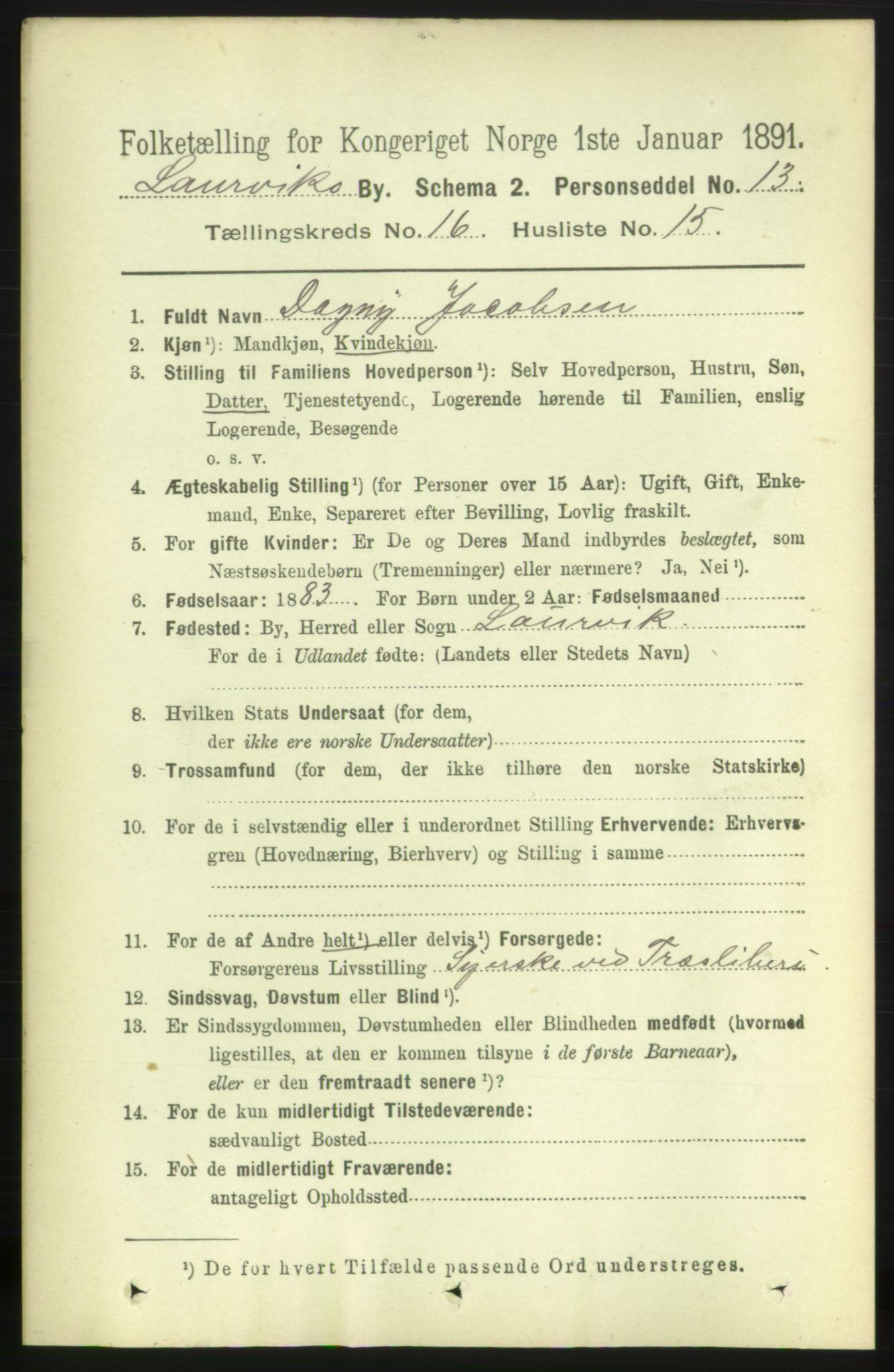 RA, 1891 census for 0707 Larvik, 1891, p. 11768