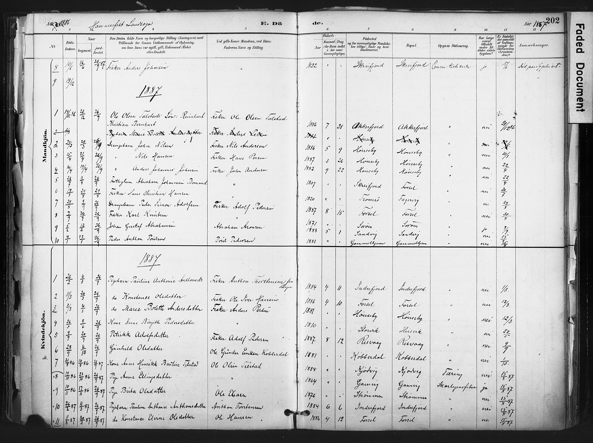 Hammerfest sokneprestkontor, SATØ/S-1347: Parish register (official) no. 11 /1, 1885-1897, p. 202
