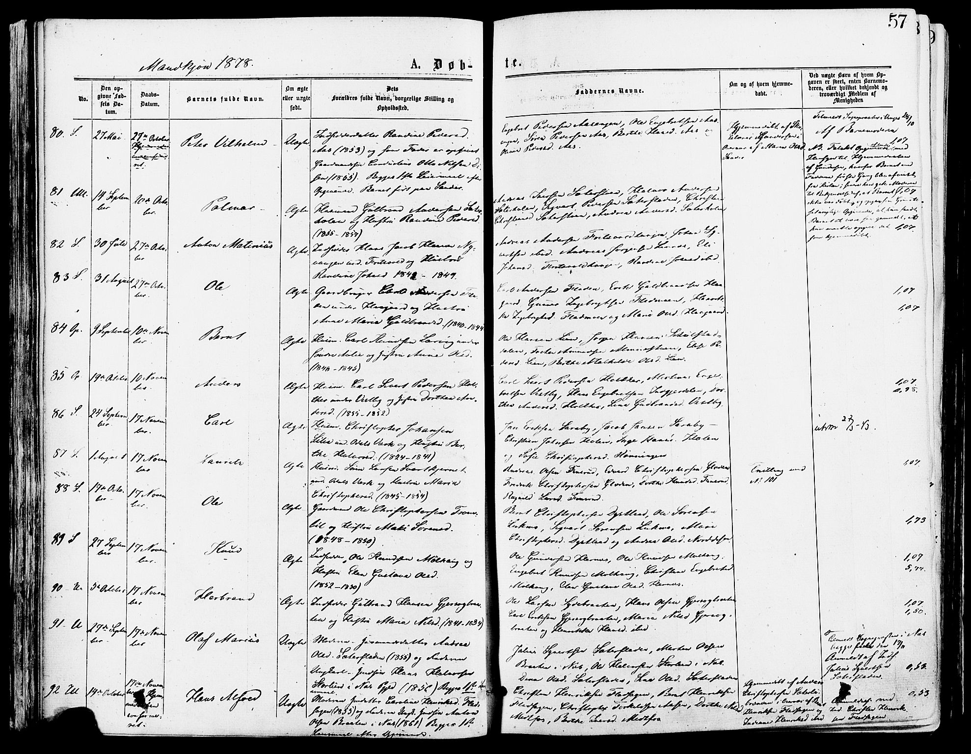 Sør-Odal prestekontor, SAH/PREST-030/H/Ha/Haa/L0005: Parish register (official) no. 5, 1876-1885, p. 57