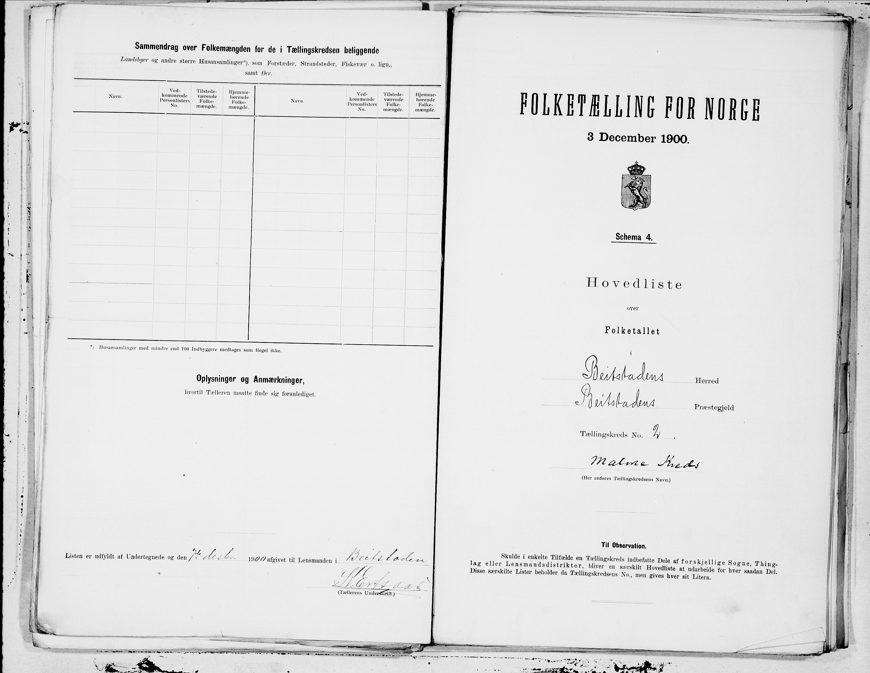 SAT, 1900 census for Beitstad, 1900, p. 6