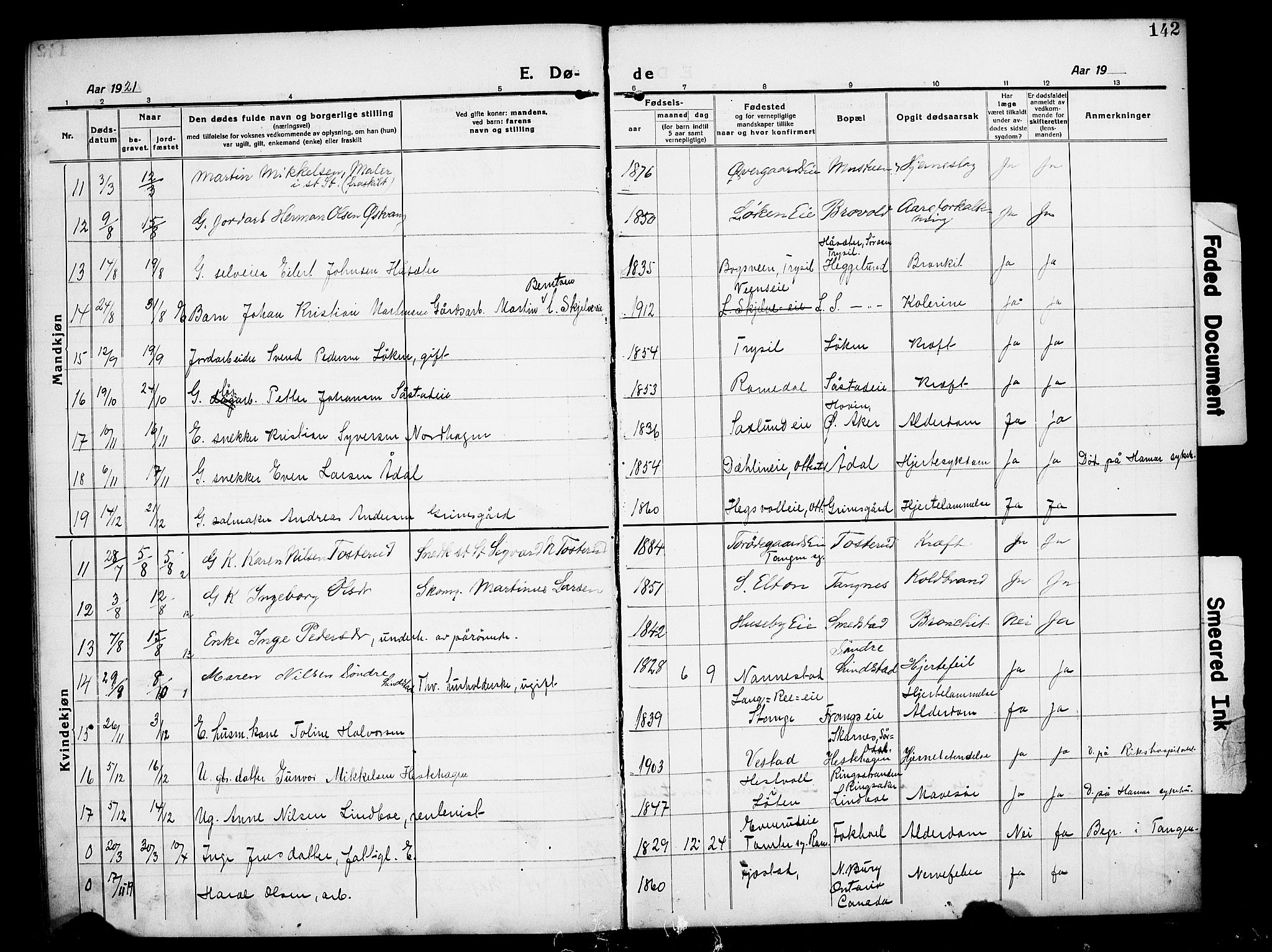 Stange prestekontor, AV/SAH-PREST-002/L/L0016: Parish register (copy) no. 16, 1918-1928, p. 142