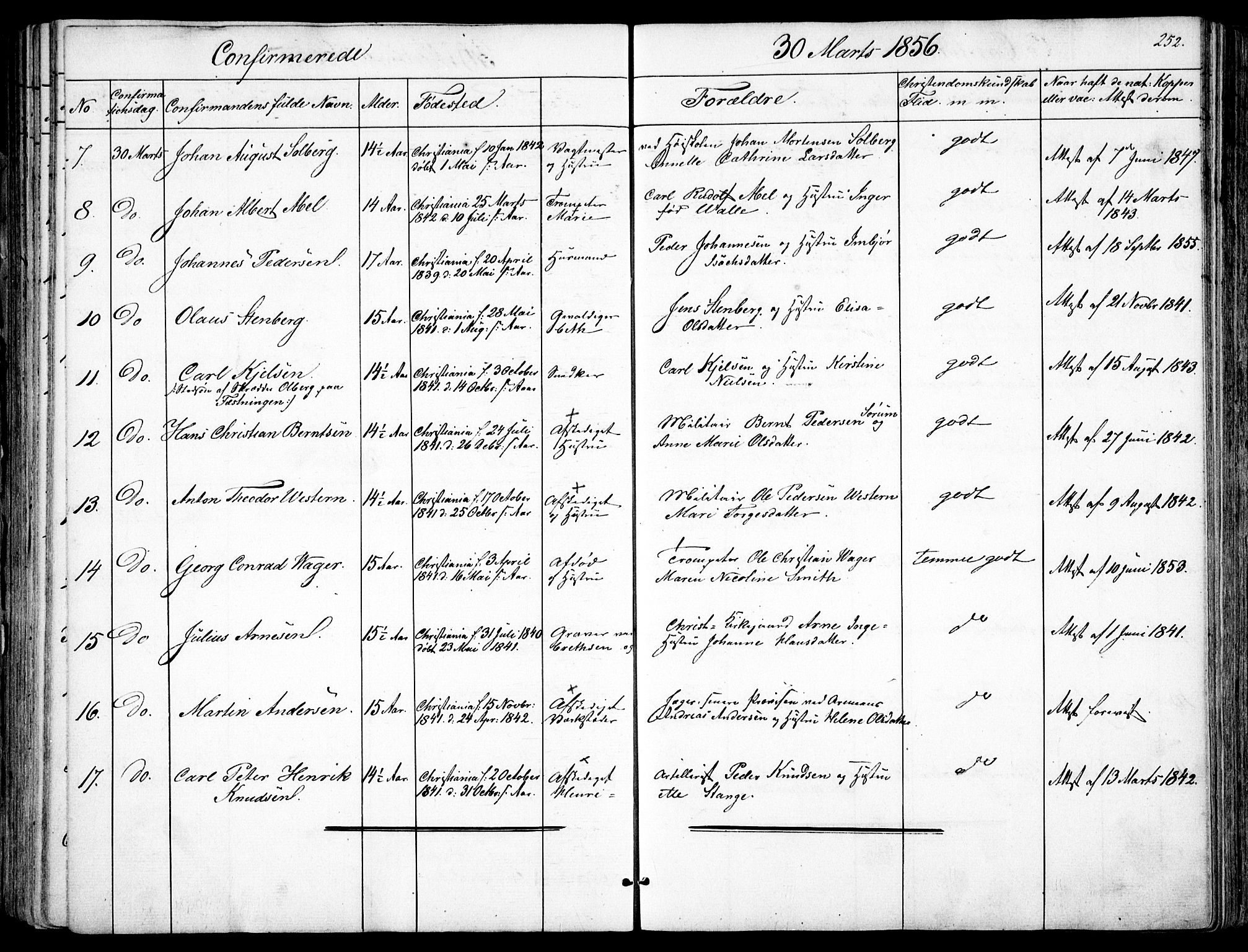 Garnisonsmenigheten Kirkebøker, SAO/A-10846/F/Fa/L0008: Parish register (official) no. 8, 1842-1859, p. 252