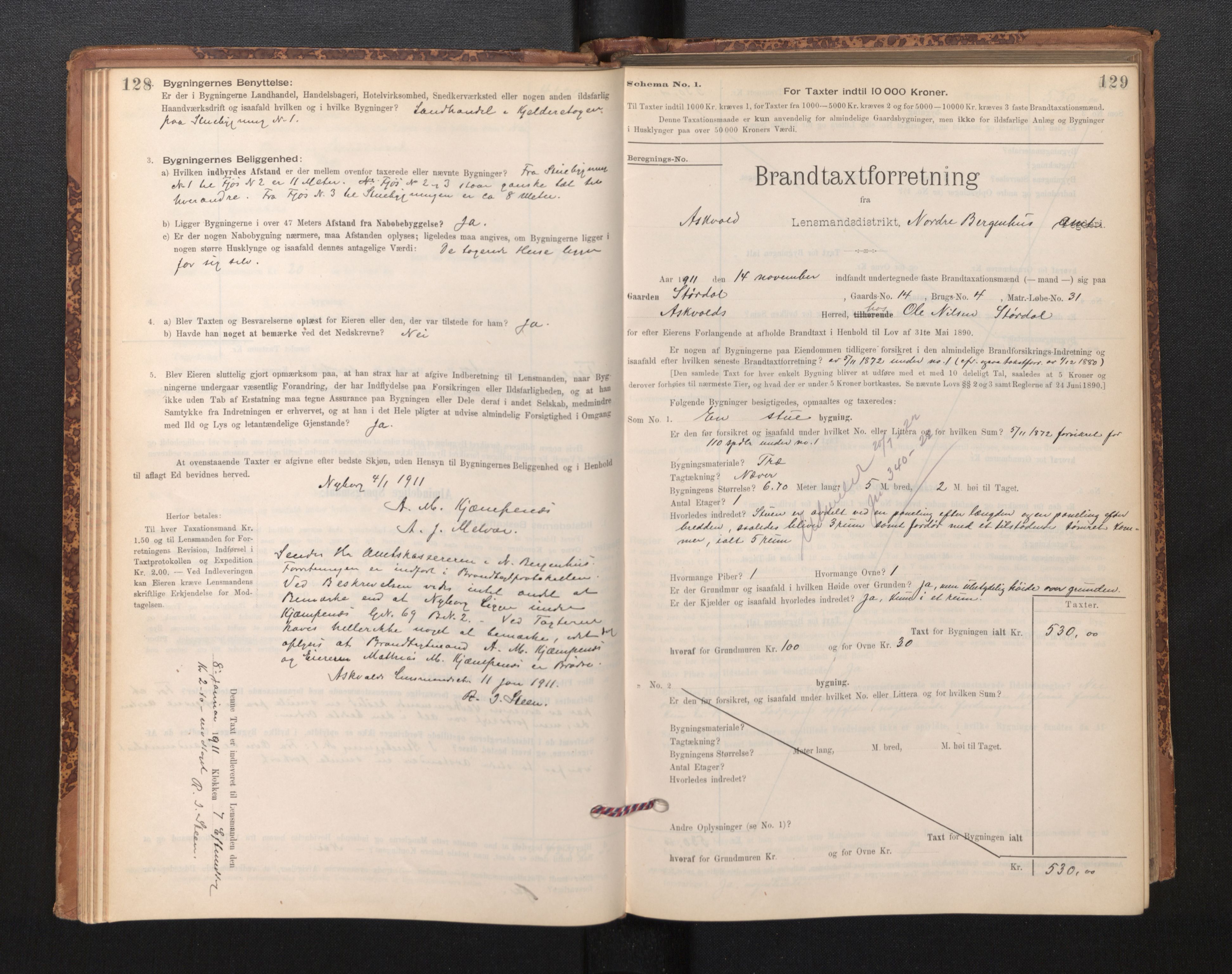 Lensmannen i Askvoll, AV/SAB-A-26301/0012/L0004: Branntakstprotokoll, skjematakst og liste over branntakstmenn, 1895-1932, p. 128-129