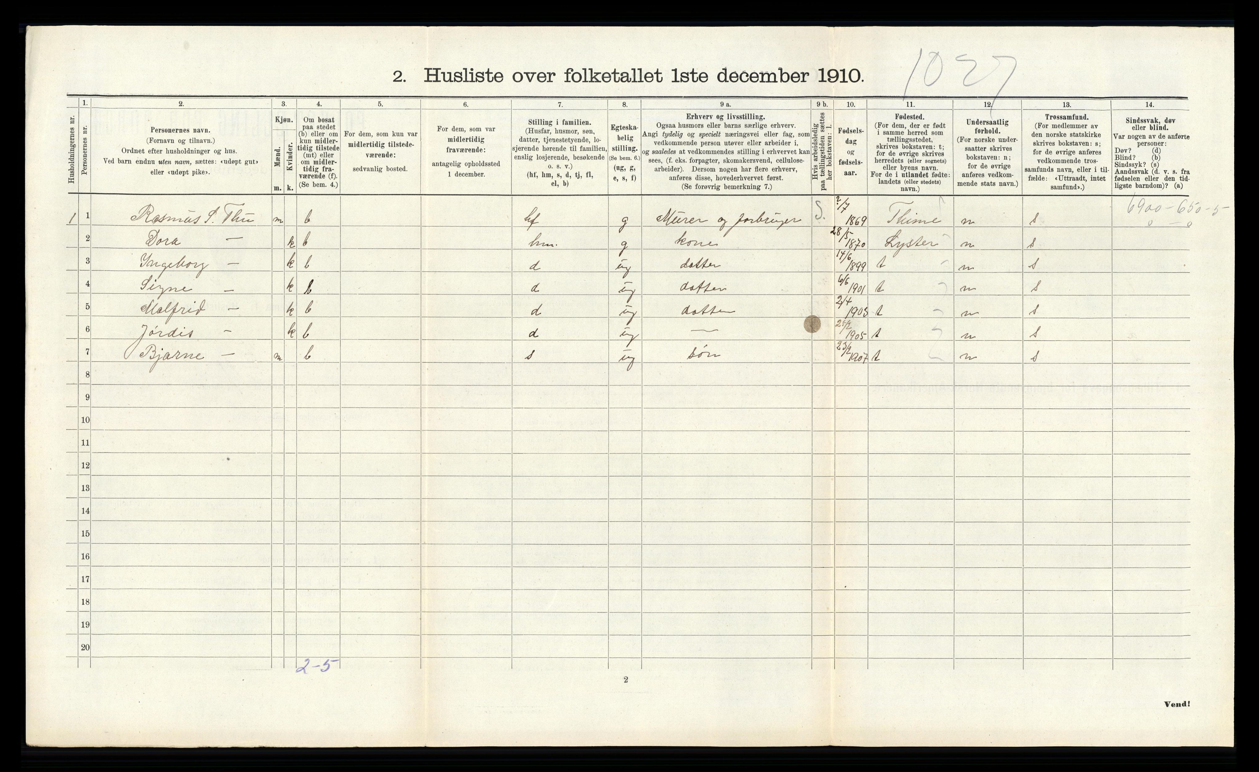 RA, 1910 census for Klepp, 1910, p. 344