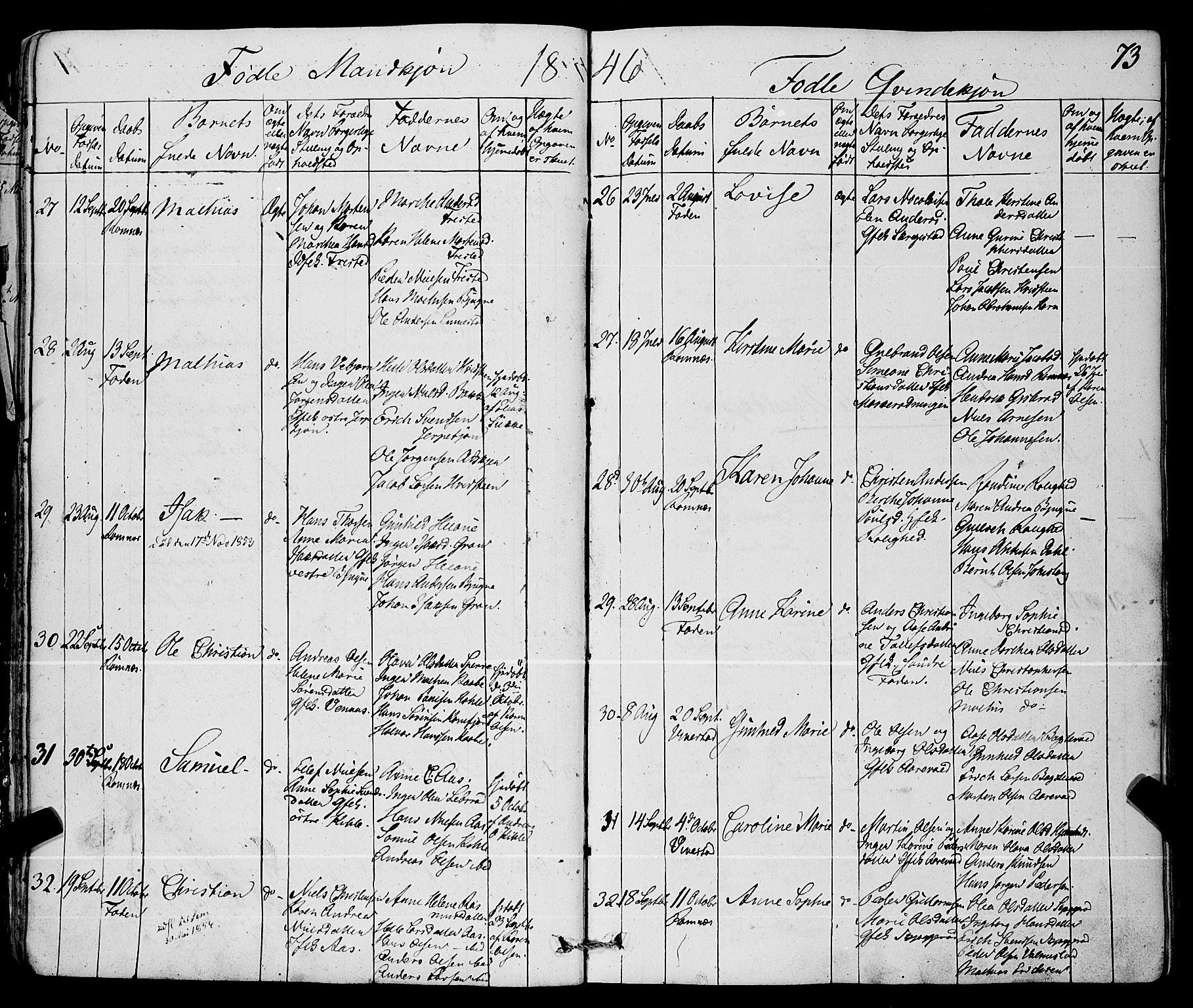 Ramnes kirkebøker, AV/SAKO-A-314/F/Fa/L0005: Parish register (official) no. I 5, 1841-1861, p. 72-73