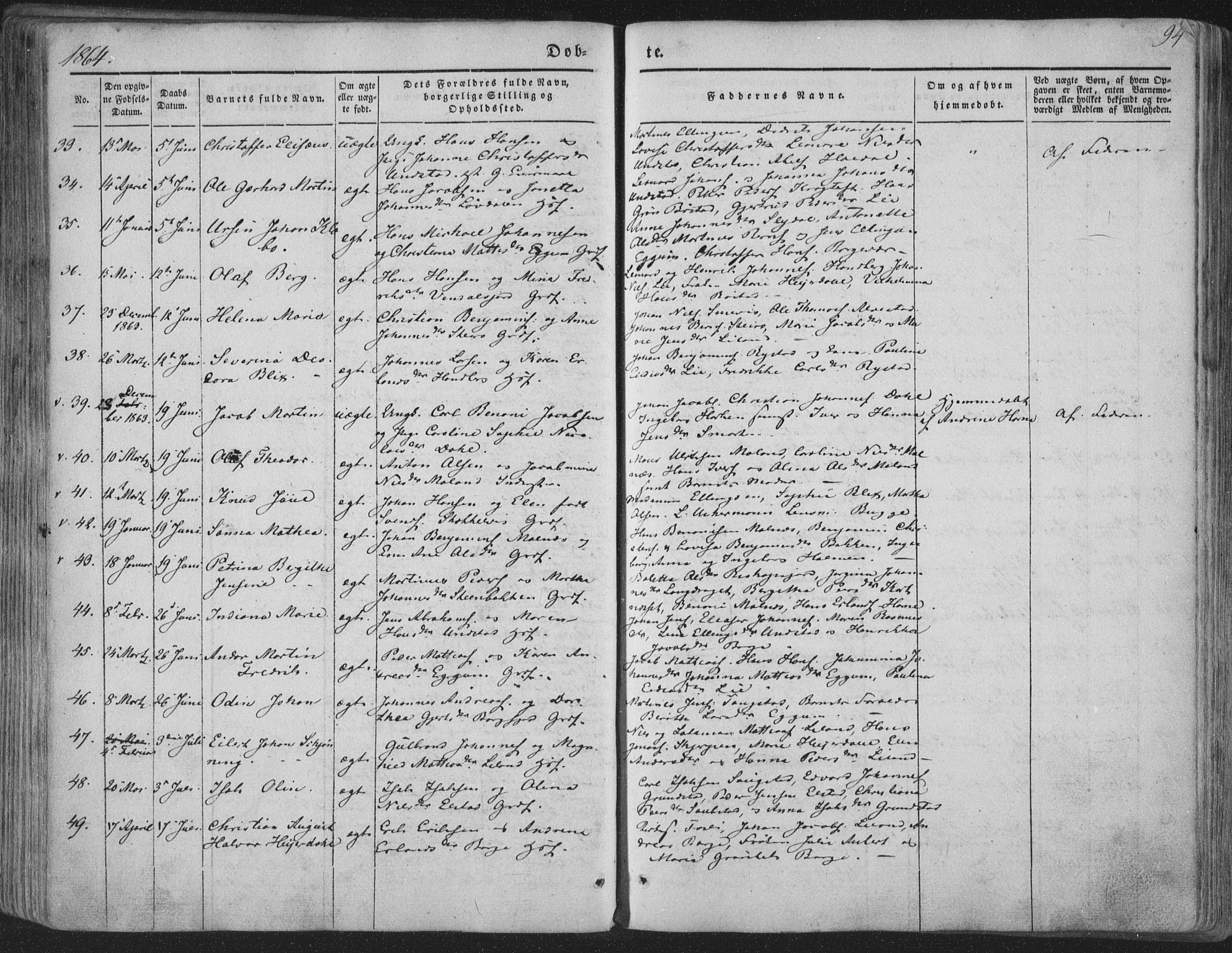 Ministerialprotokoller, klokkerbøker og fødselsregistre - Nordland, SAT/A-1459/880/L1131: Parish register (official) no. 880A05, 1844-1868, p. 94