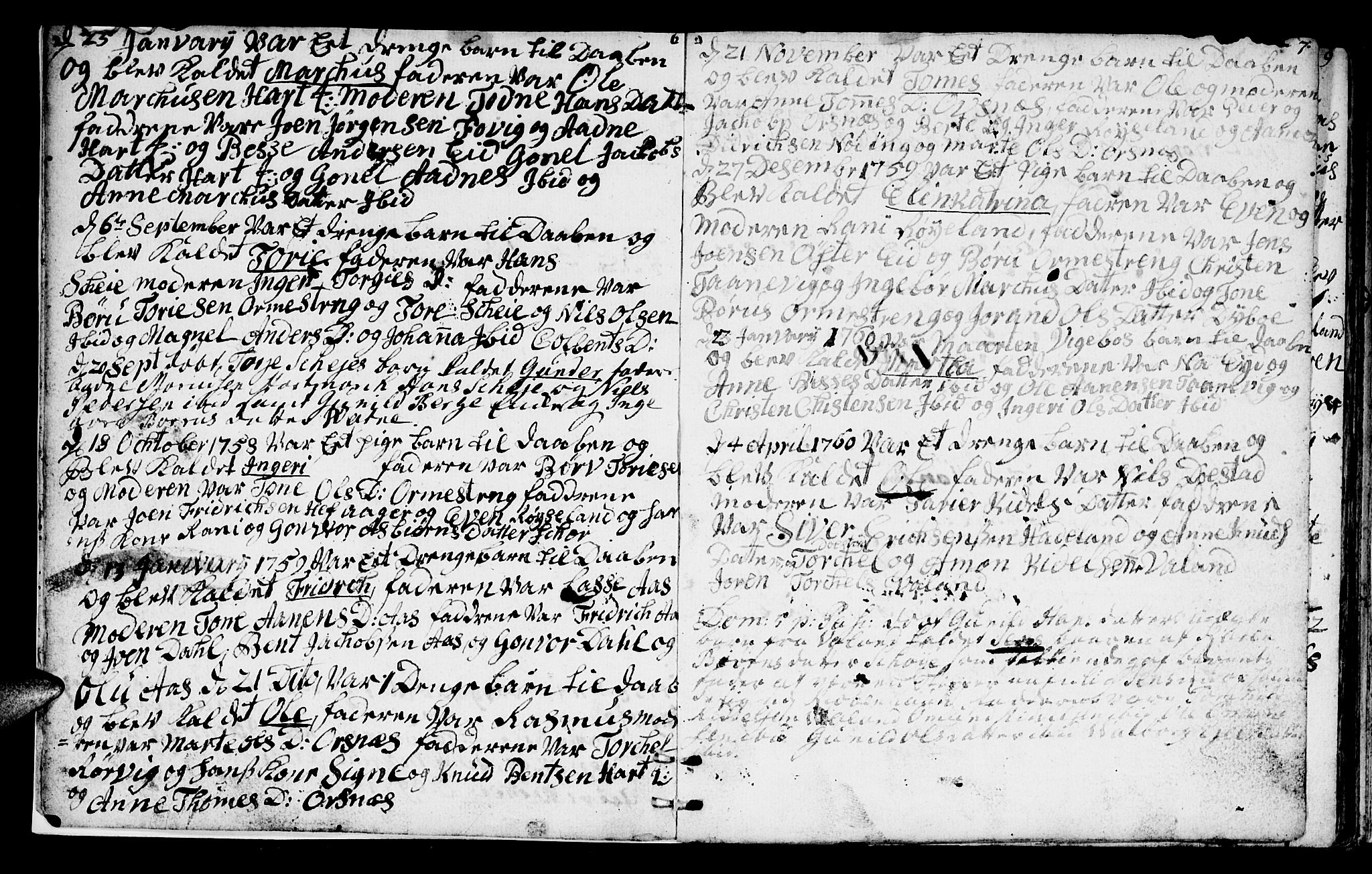 Mandal sokneprestkontor, SAK/1111-0030/F/Fa/Fab/L0002: Parish register (official) no. A 2, 1753-1801, p. 6-7