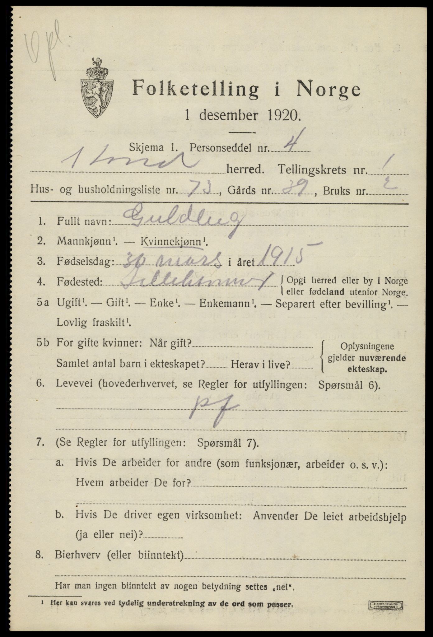 SAH, 1920 census for Søndre Land, 1920, p. 2183