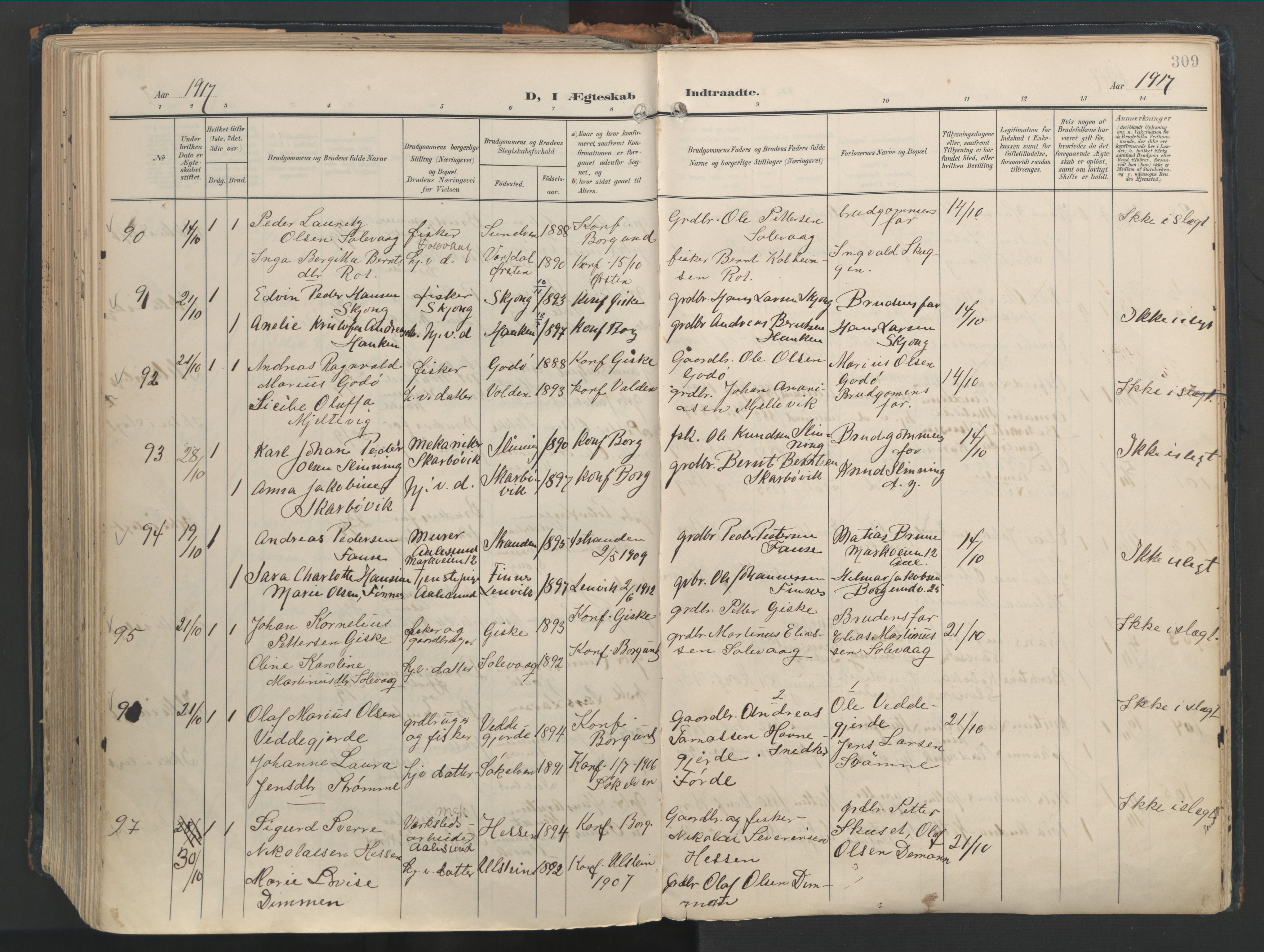 Ministerialprotokoller, klokkerbøker og fødselsregistre - Møre og Romsdal, AV/SAT-A-1454/528/L0411: Parish register (official) no. 528A20, 1907-1920, p. 309