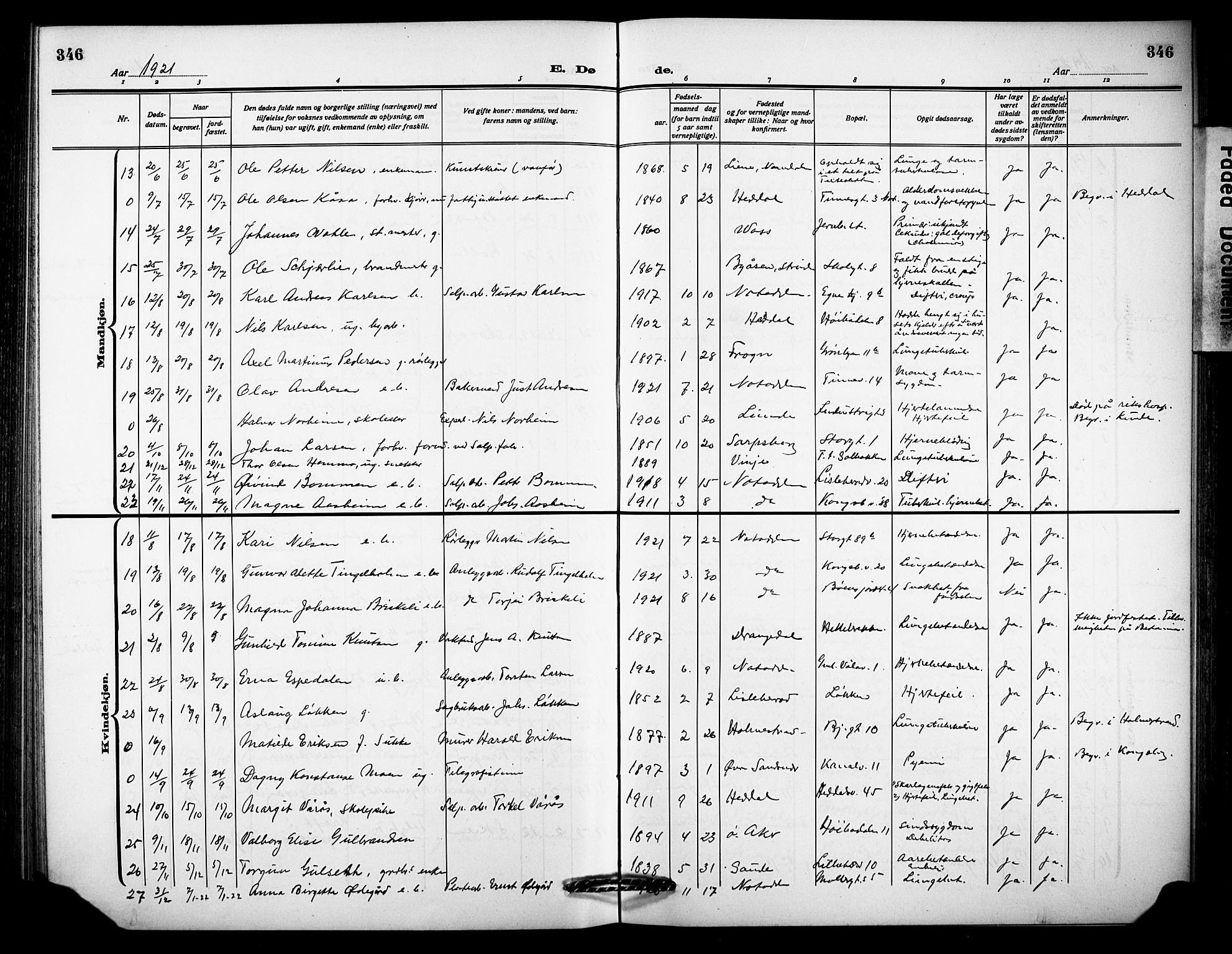 Notodden kirkebøker, AV/SAKO-A-290/G/Ga/L0001: Parish register (copy) no. 1, 1912-1923, p. 346