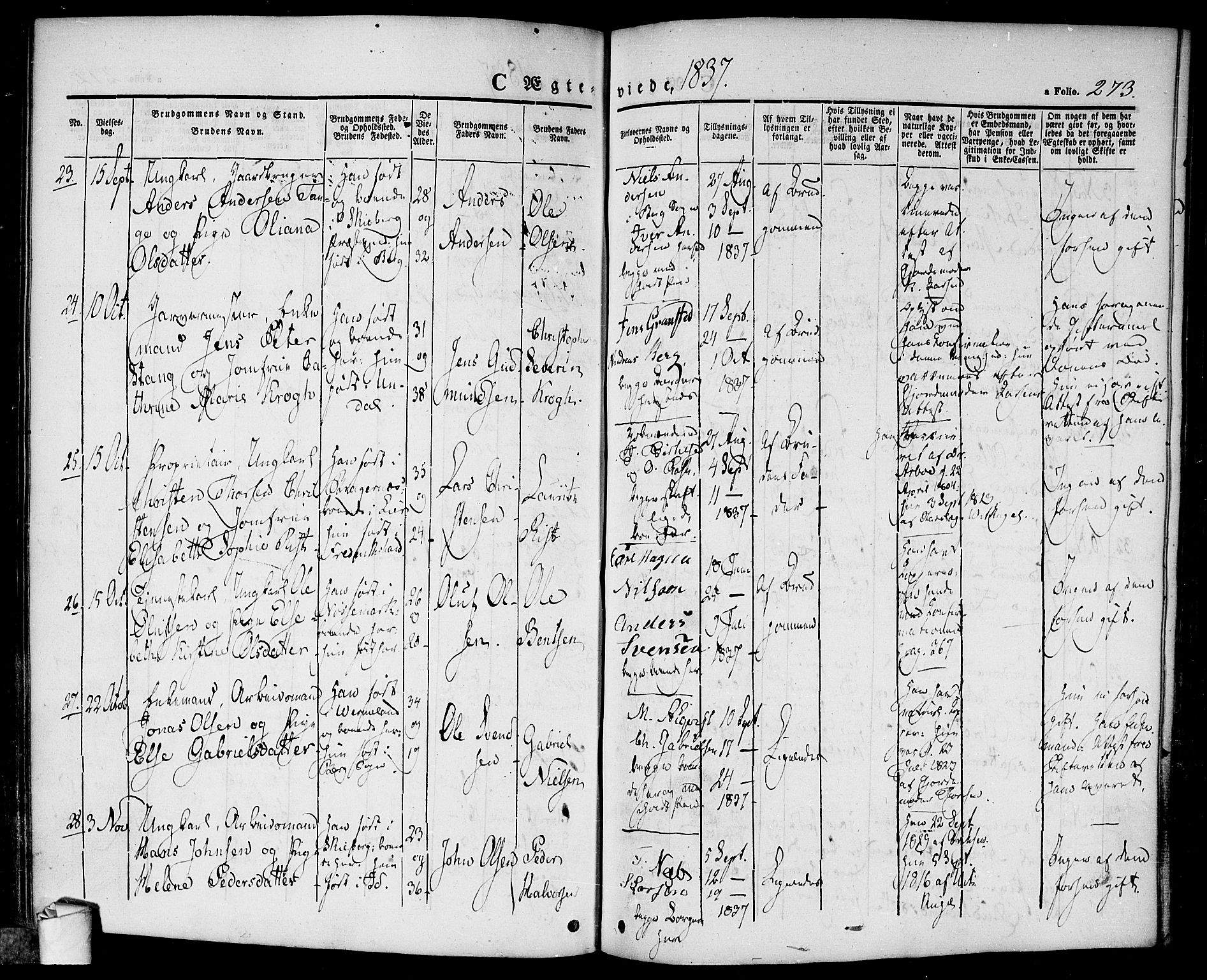 Halden prestekontor Kirkebøker, SAO/A-10909/F/Fa/L0005: Parish register (official) no. I 5, 1834-1845, p. 273